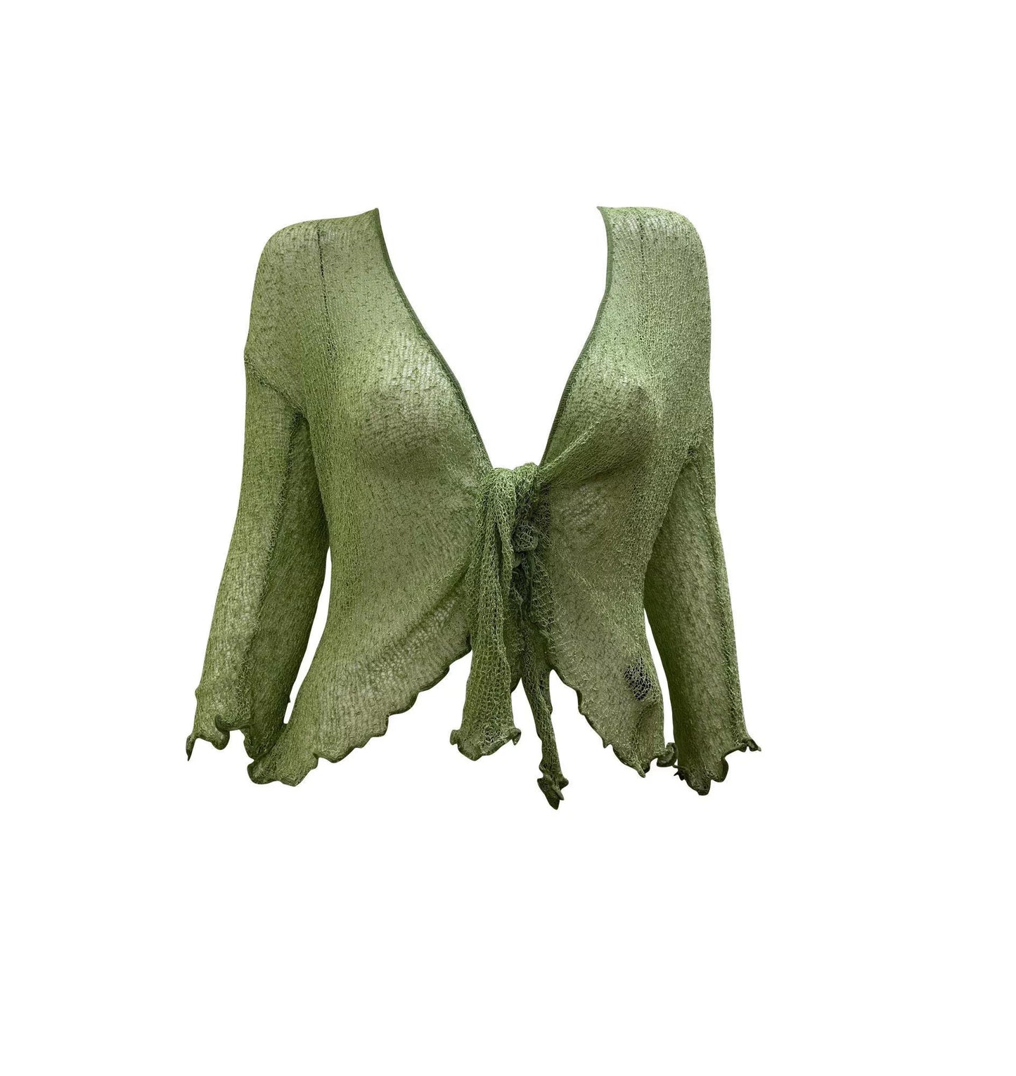 Women's Boho Knit Shrug Chic Crochet style Cardigan onesize Up To 20 Apple Green