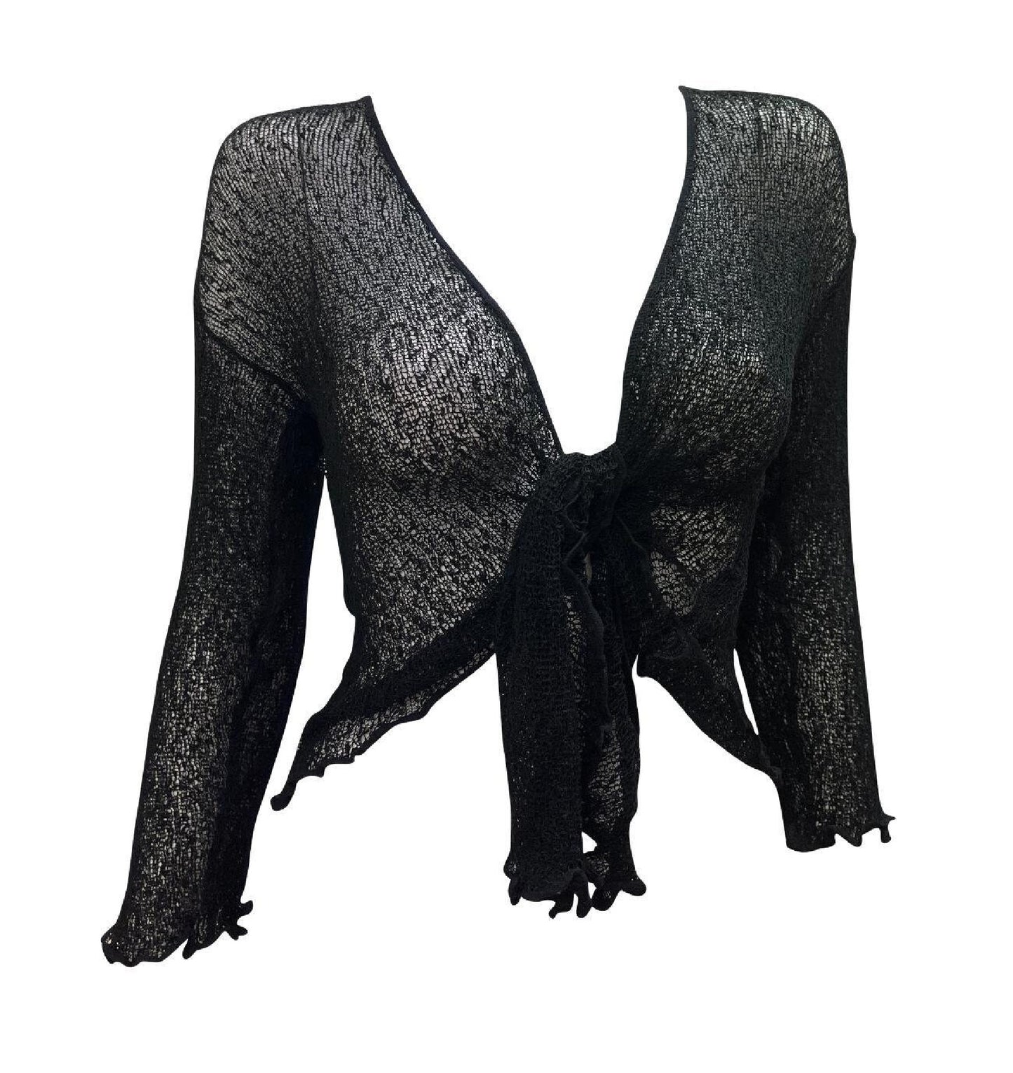 Women's Boho Knit Shrug Chic Crochet style Cardigan onesize Up To 20 Black