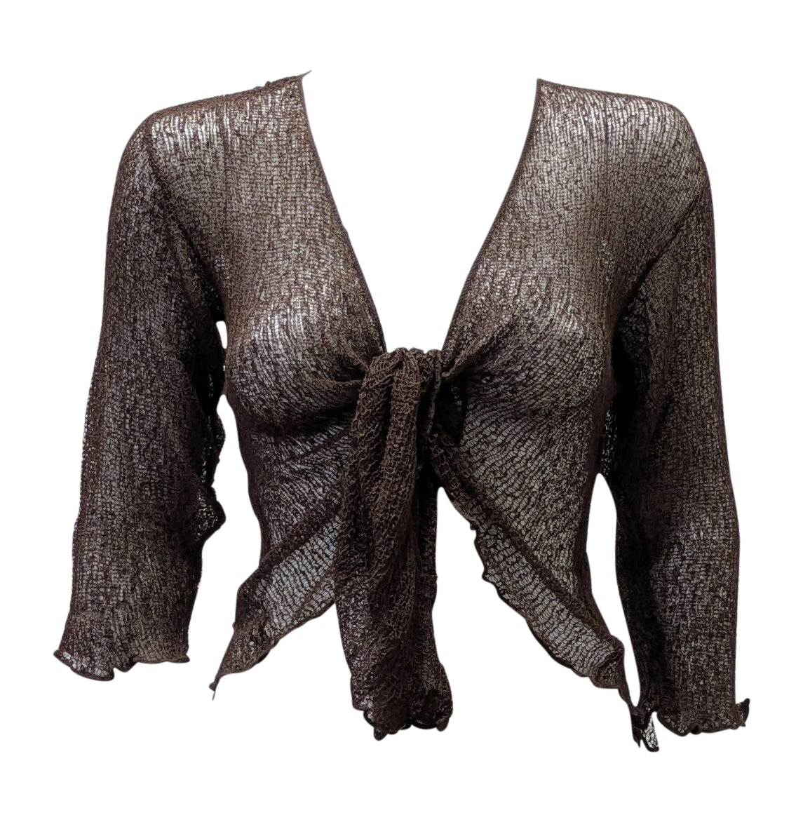 Women's Boho Knit Shrug Chic Crochet style Cardigan one-size Up To 20- Brown