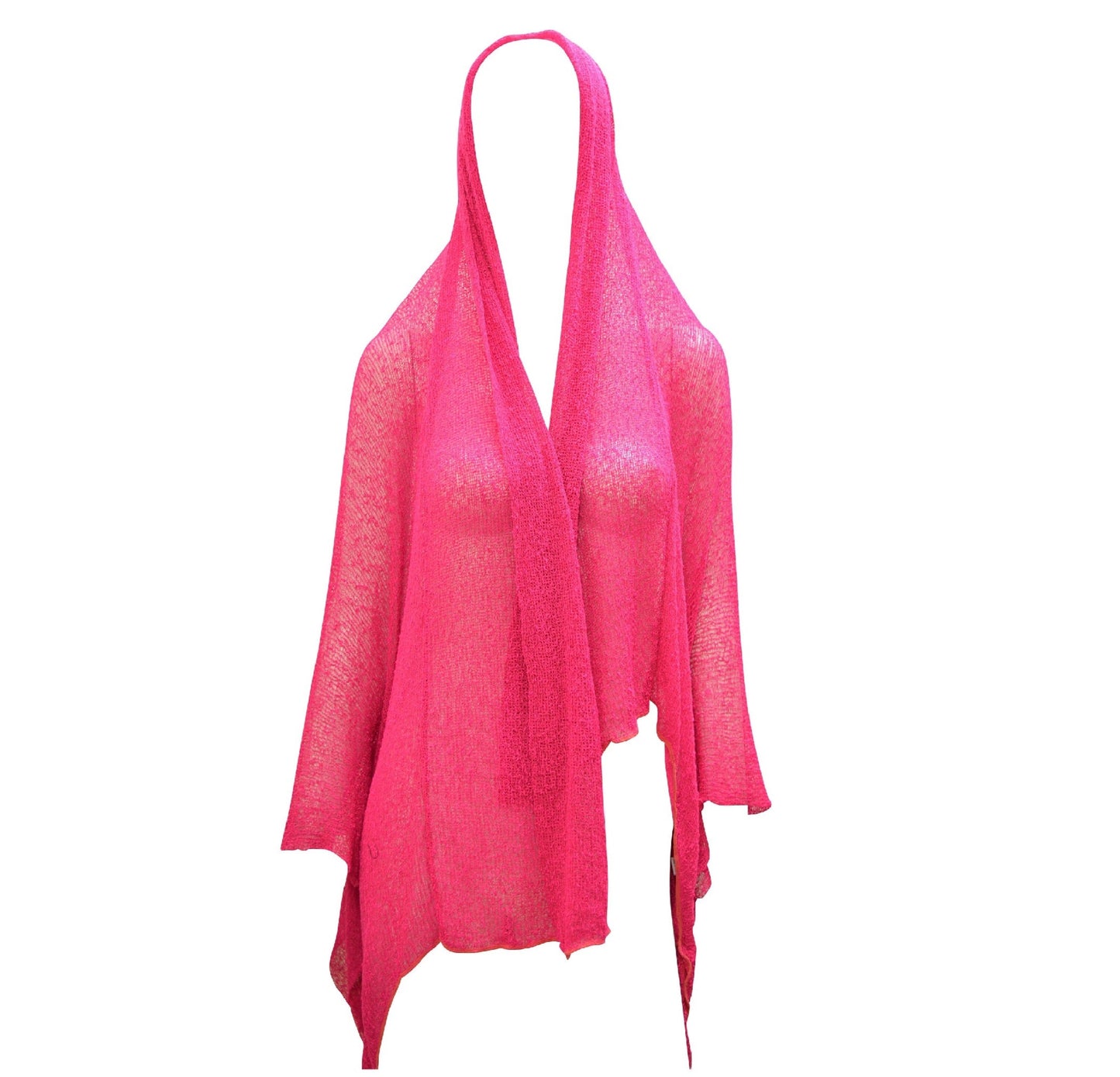 Womens Knit Shrug Boho Crochet Hood Cardigan Long Cover up Top Free Size 14-20 Cobalt Pink