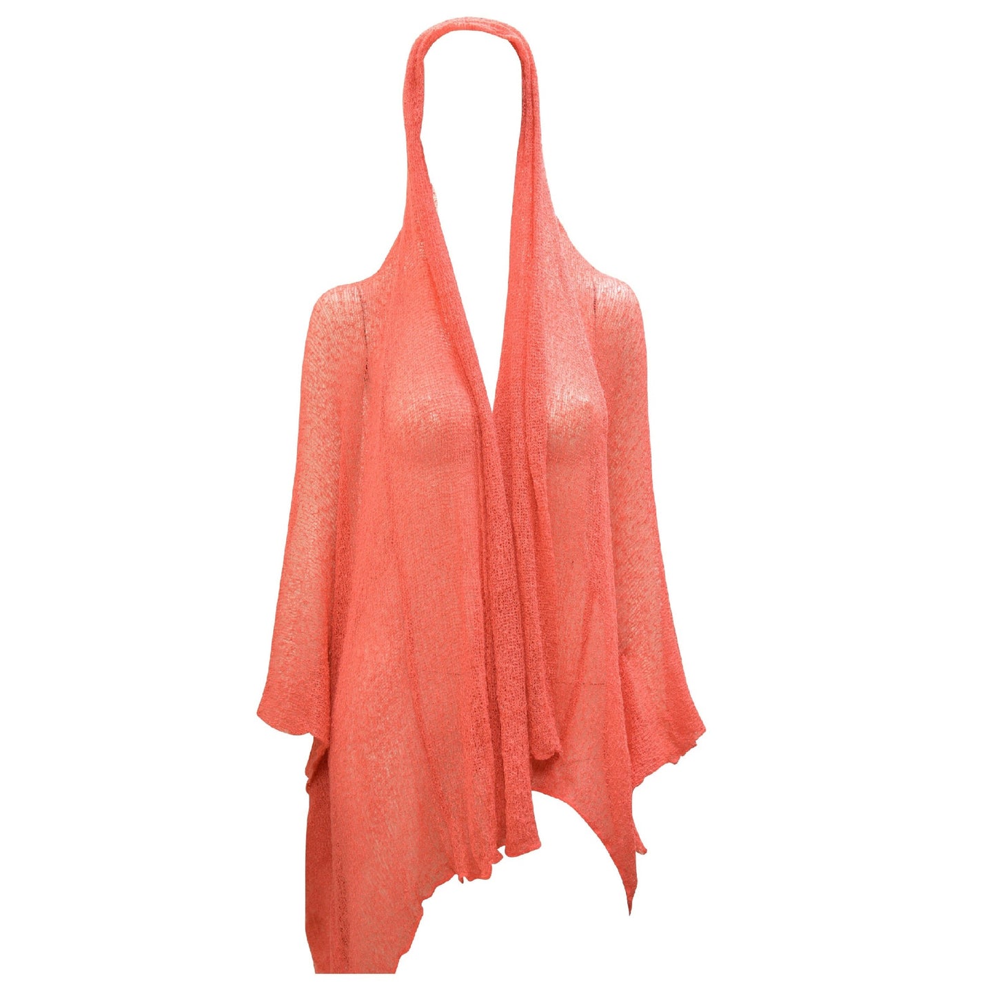 Womens Knit Shrug Boho Crochet Hood Cardigan Long Cover up Top Free Size 14-20 Coral