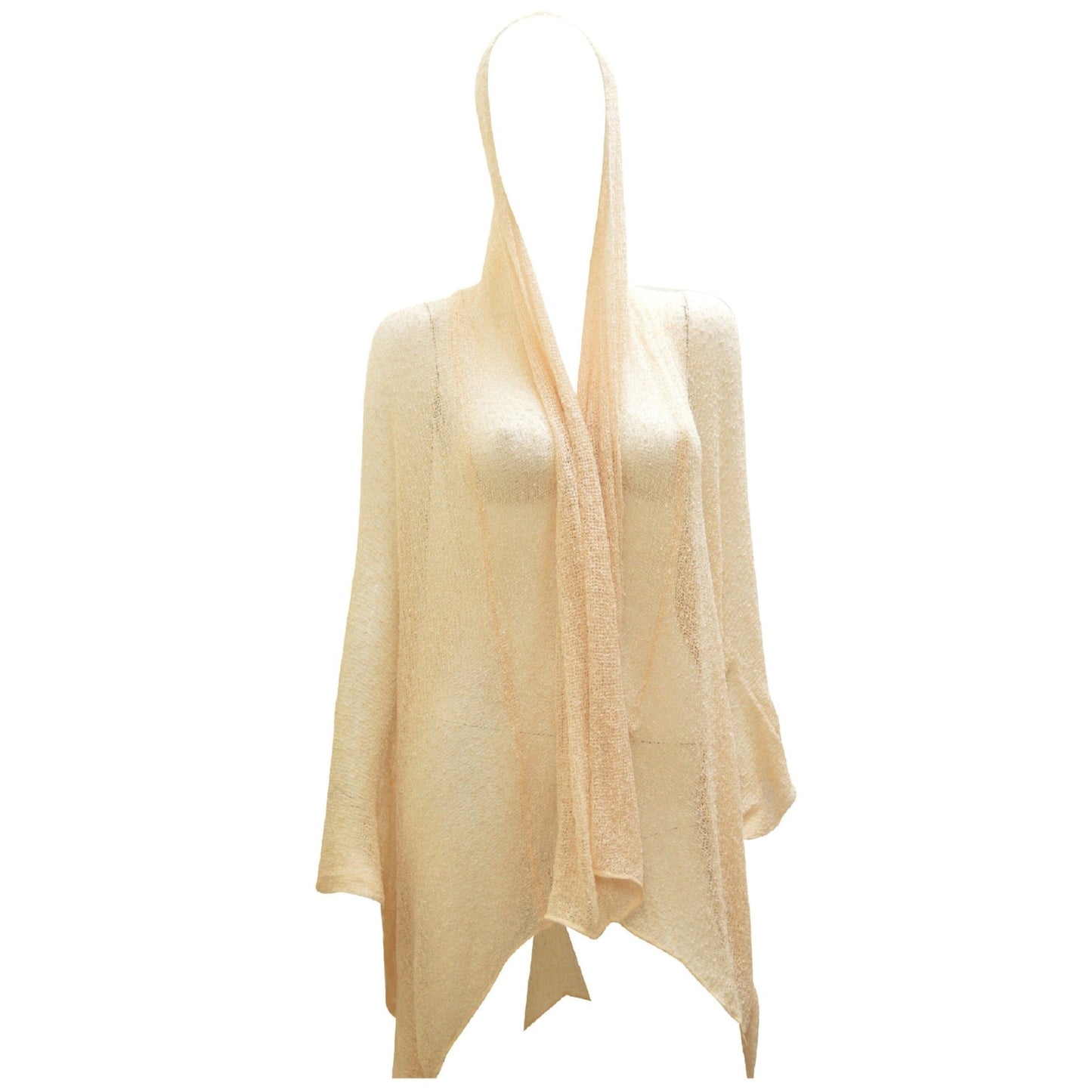 Womens Knit Shrug Boho Crochet Hood Cardigan Long Cover up Top Free Size 14-20 Cream