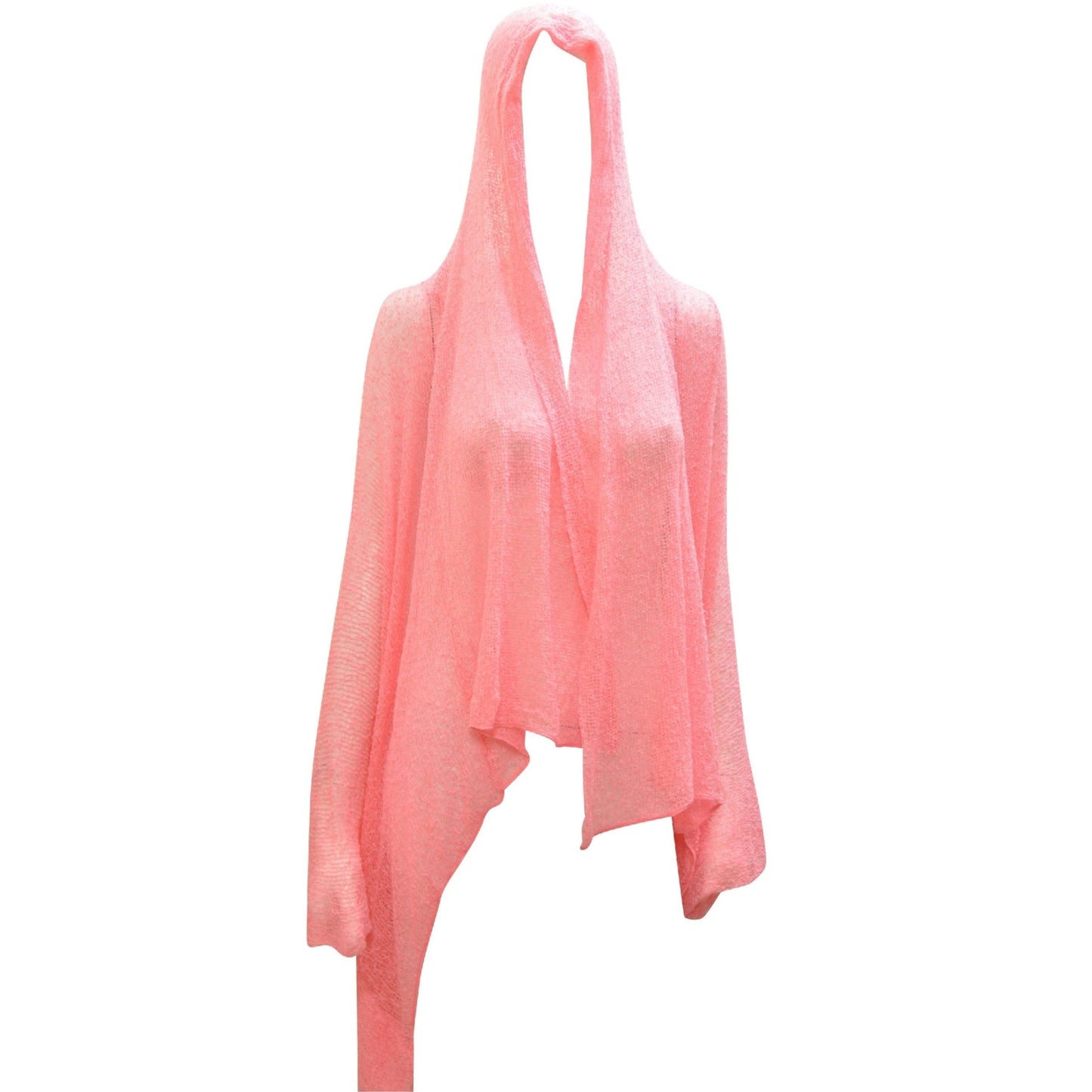 Womens Knit Shrug Boho Crochet Hood Cardigan Long Cover up Top Free Size 14-20 Dusty Pink