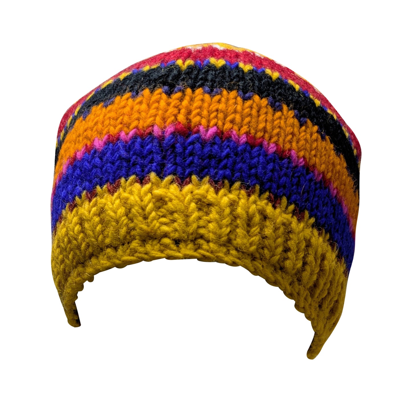 Hand Knit Wool Beanie: Striped Fleece Lined Winter Hat - P102