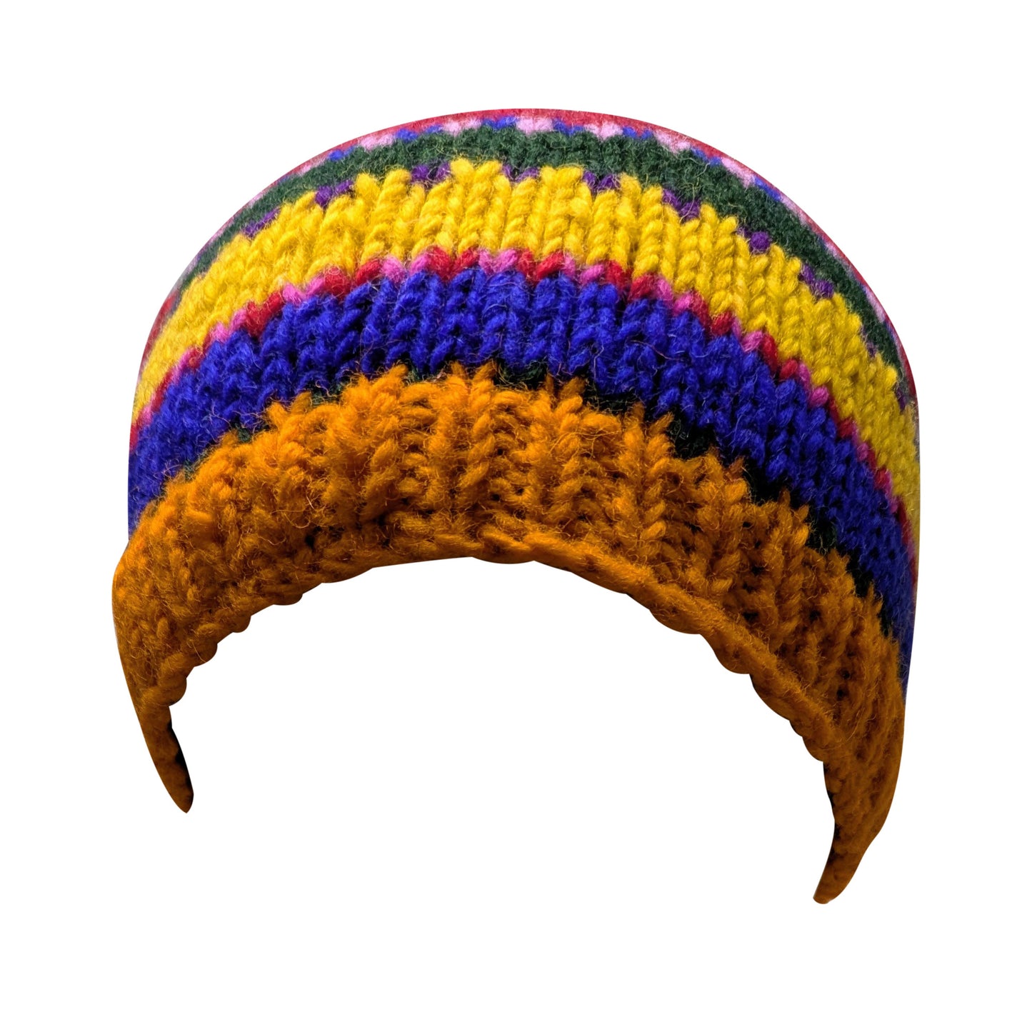 Hand Knit Wool Beanie: Striped Fleece Lined Winter Hat - P110