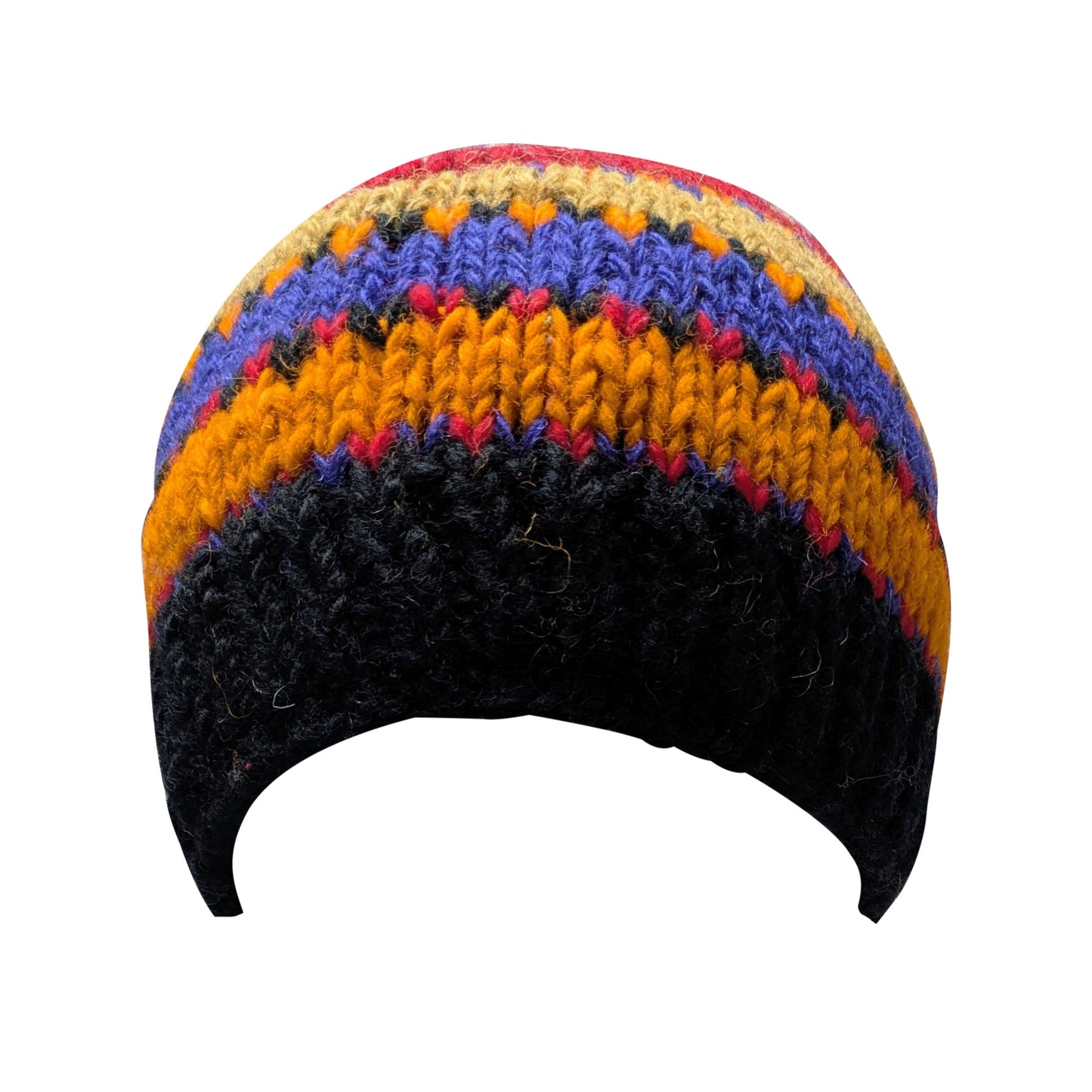 Hand Knit Wool Beanie: Striped Fleece Lined Winter Hat - P116