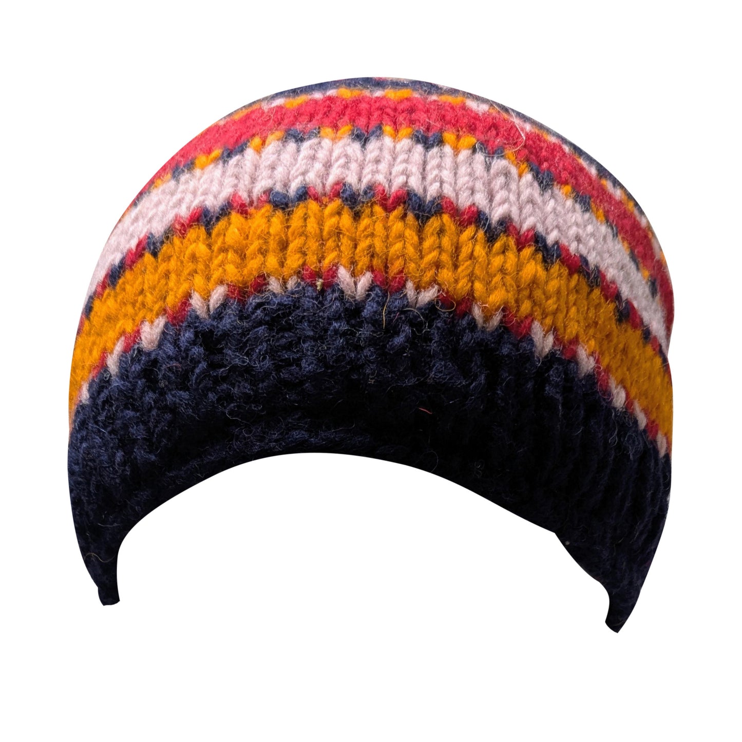 Hand Knit Wool Beanie: Striped Fleece Lined Winter Hat - P126