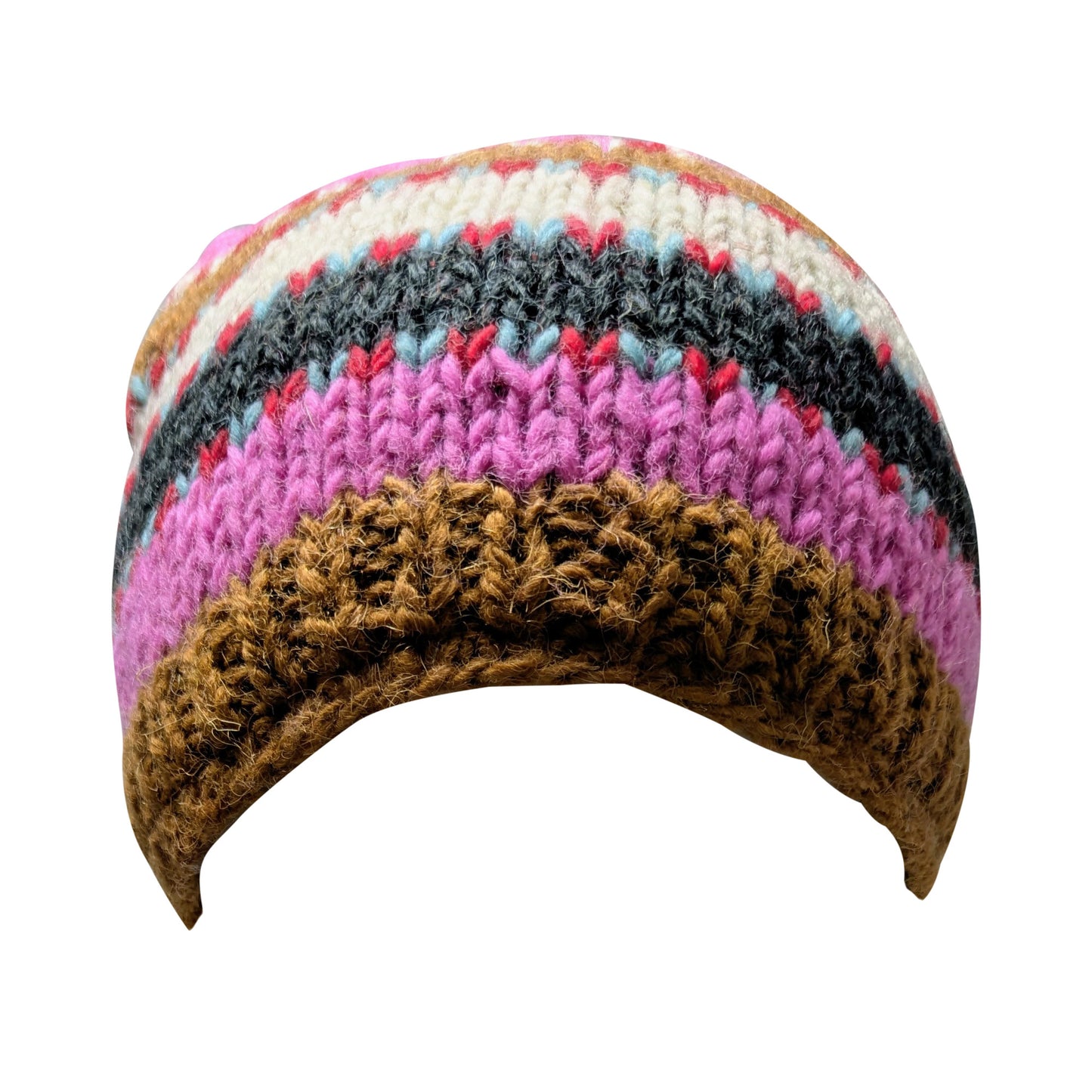 Hand Knit Wool Beanie: Striped Fleece Lined Winter Hat - P19