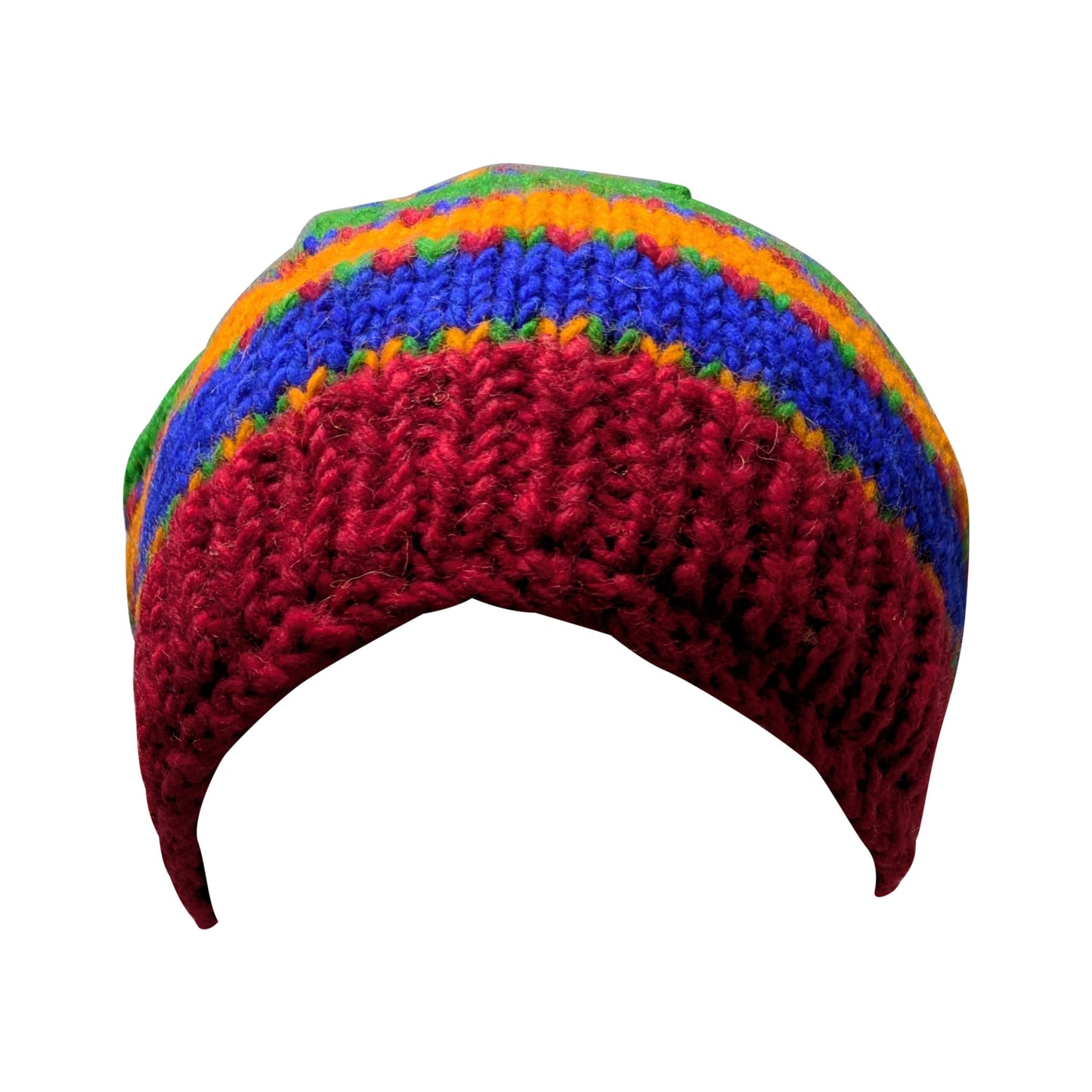 Hand Knit Wool Beanie: Striped Fleece Lined Winter Hat - P24