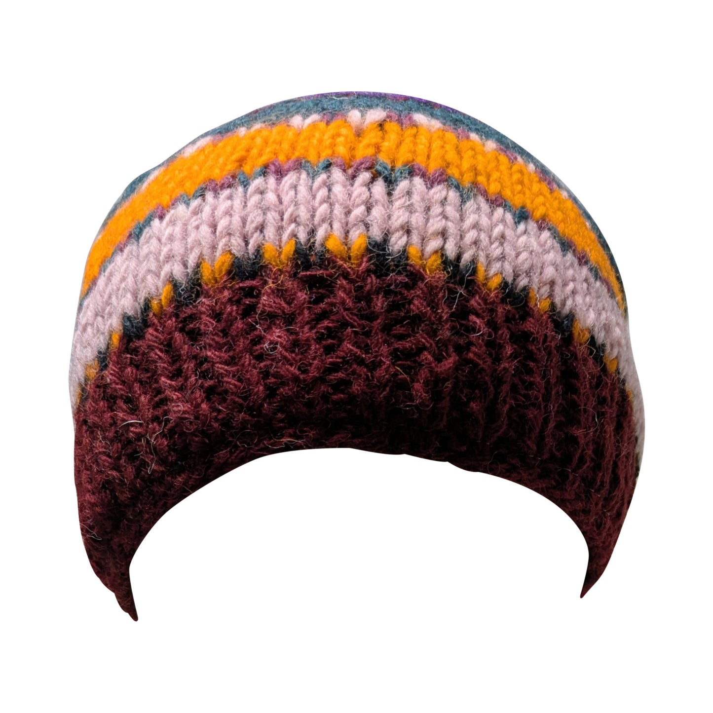 Hand Knit Wool Beanie: Striped Fleece Lined Winter Hat - P30