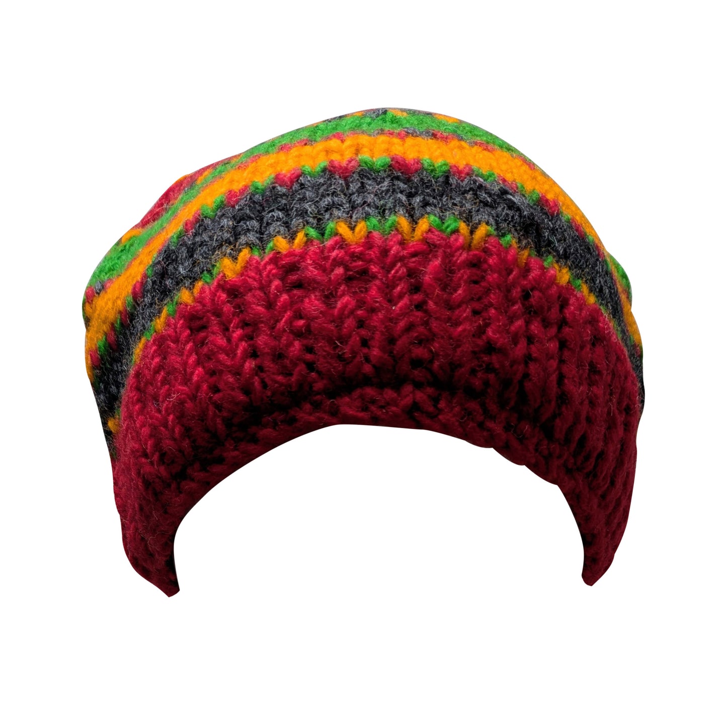 Hand Knit Wool Beanie: Striped Fleece Lined Winter Hat - P69