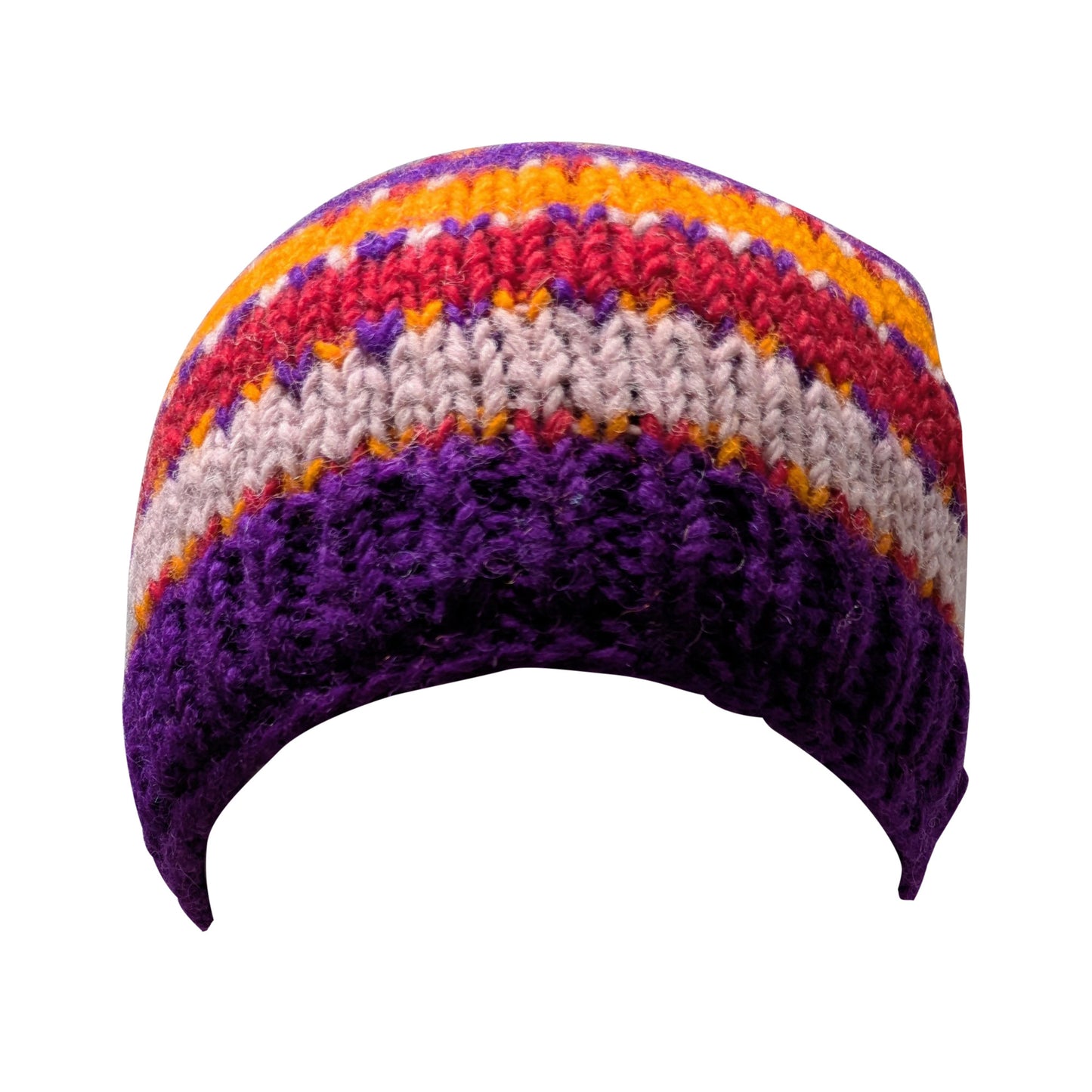 Hand Knit Wool Beanie: Striped Fleece Lined Winter Hat - P70