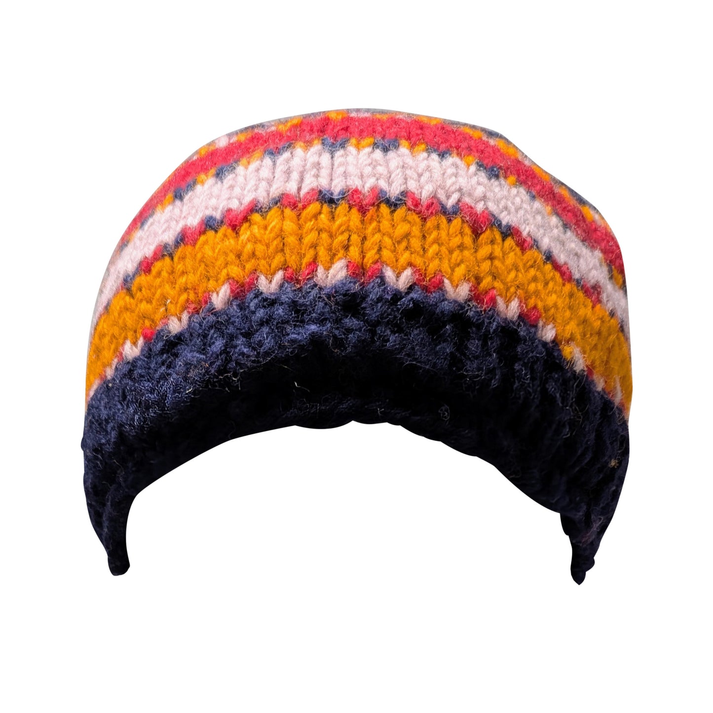 Hand Knit Wool Beanie: Striped Fleece Lined Winter Hat - P71