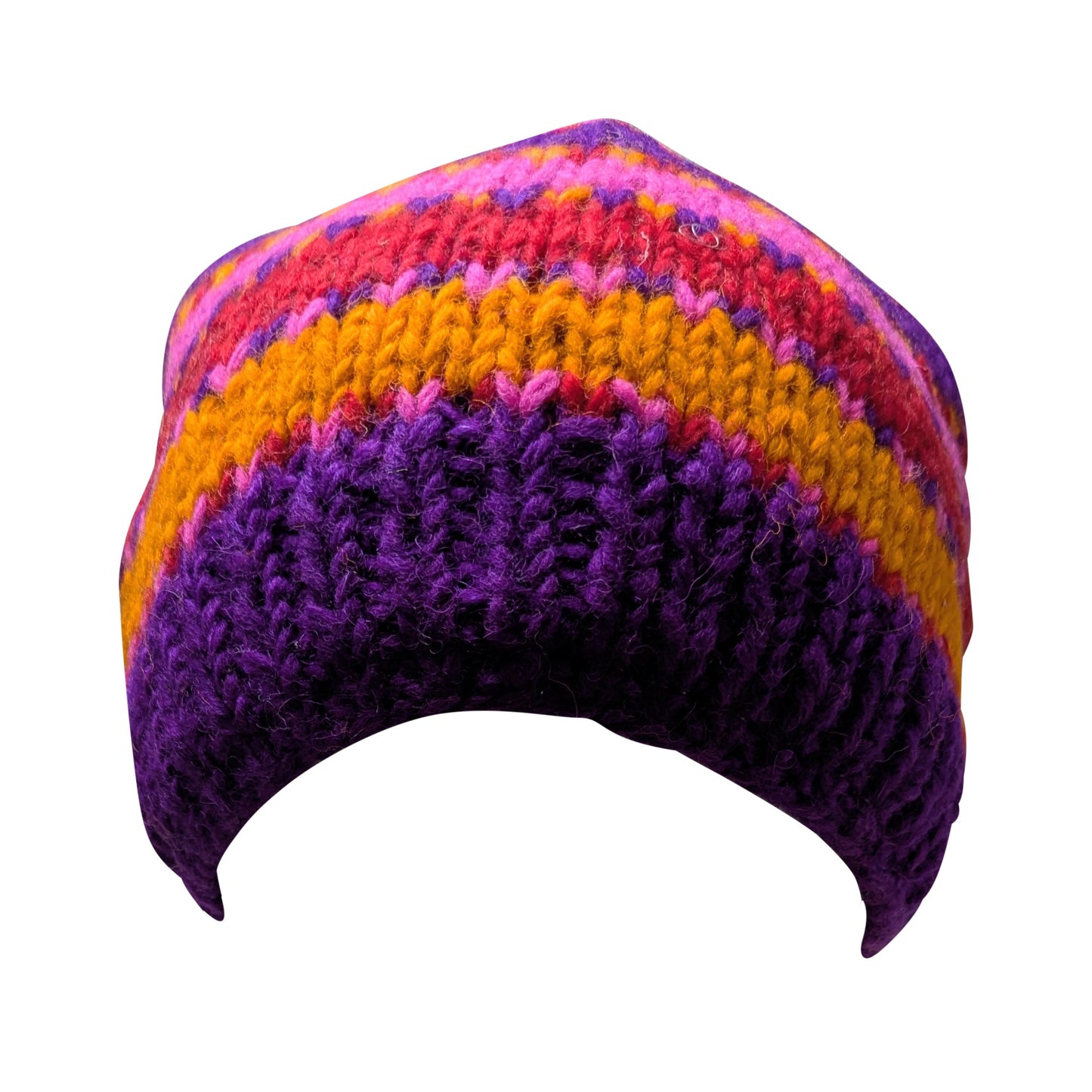 Hand Knit Wool Beanie: Striped Fleece Lined Winter Hat - P8