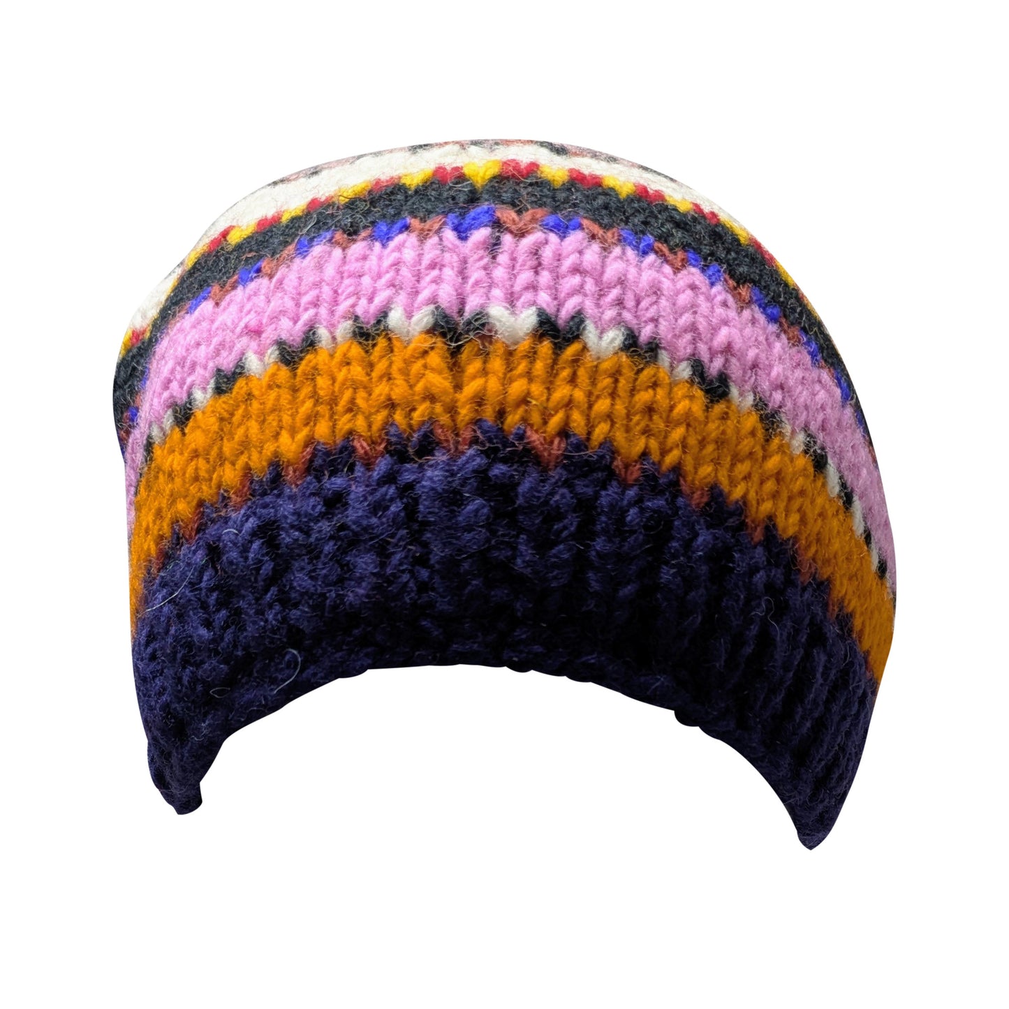 Hand Knit Wool Beanie: Striped Fleece Lined Winter Hat - P90
