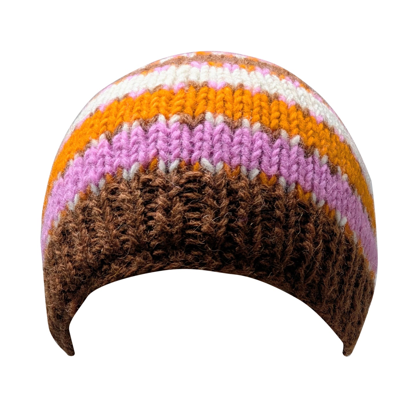 Hand Knit Wool Beanie: Striped Fleece Lined Winter Hat - P94
