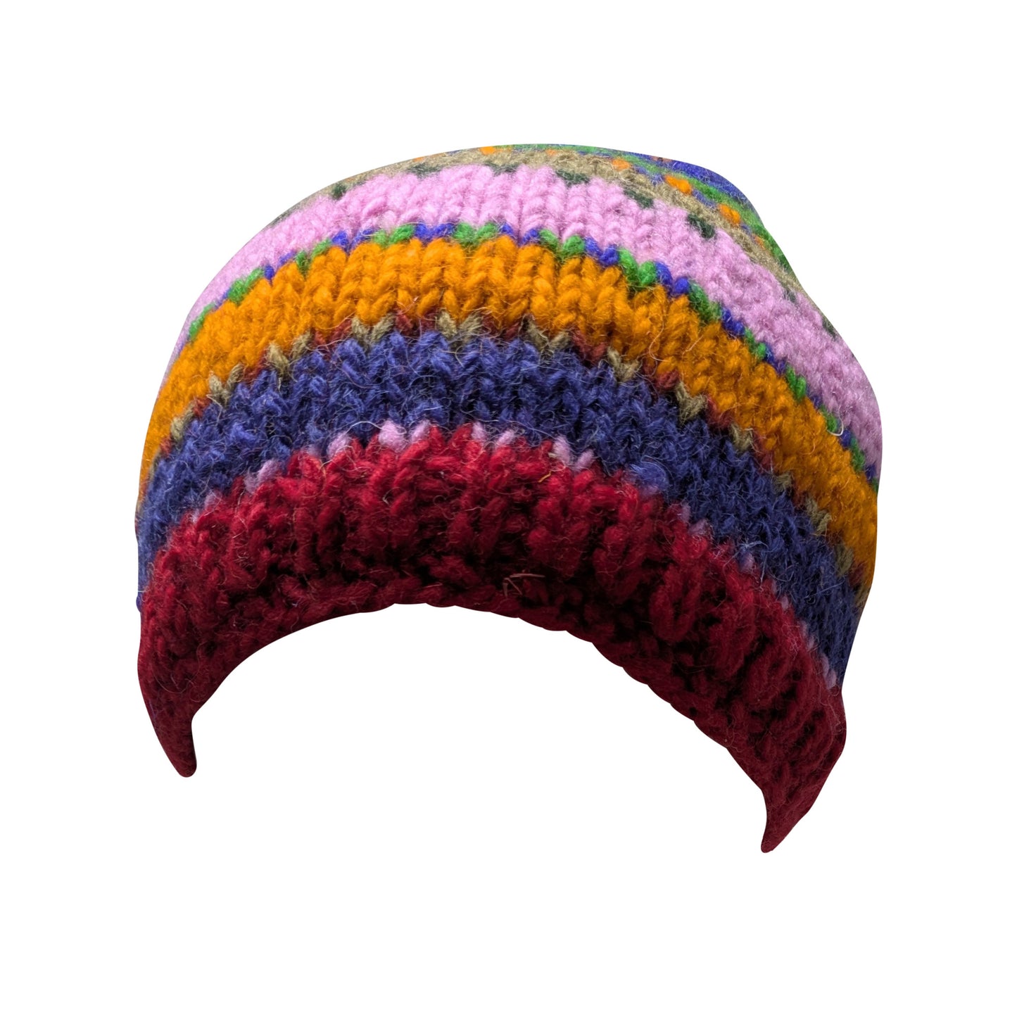 Hand Knit Wool Beanie: Striped Fleece Lined Winter Hat - P9(1)
