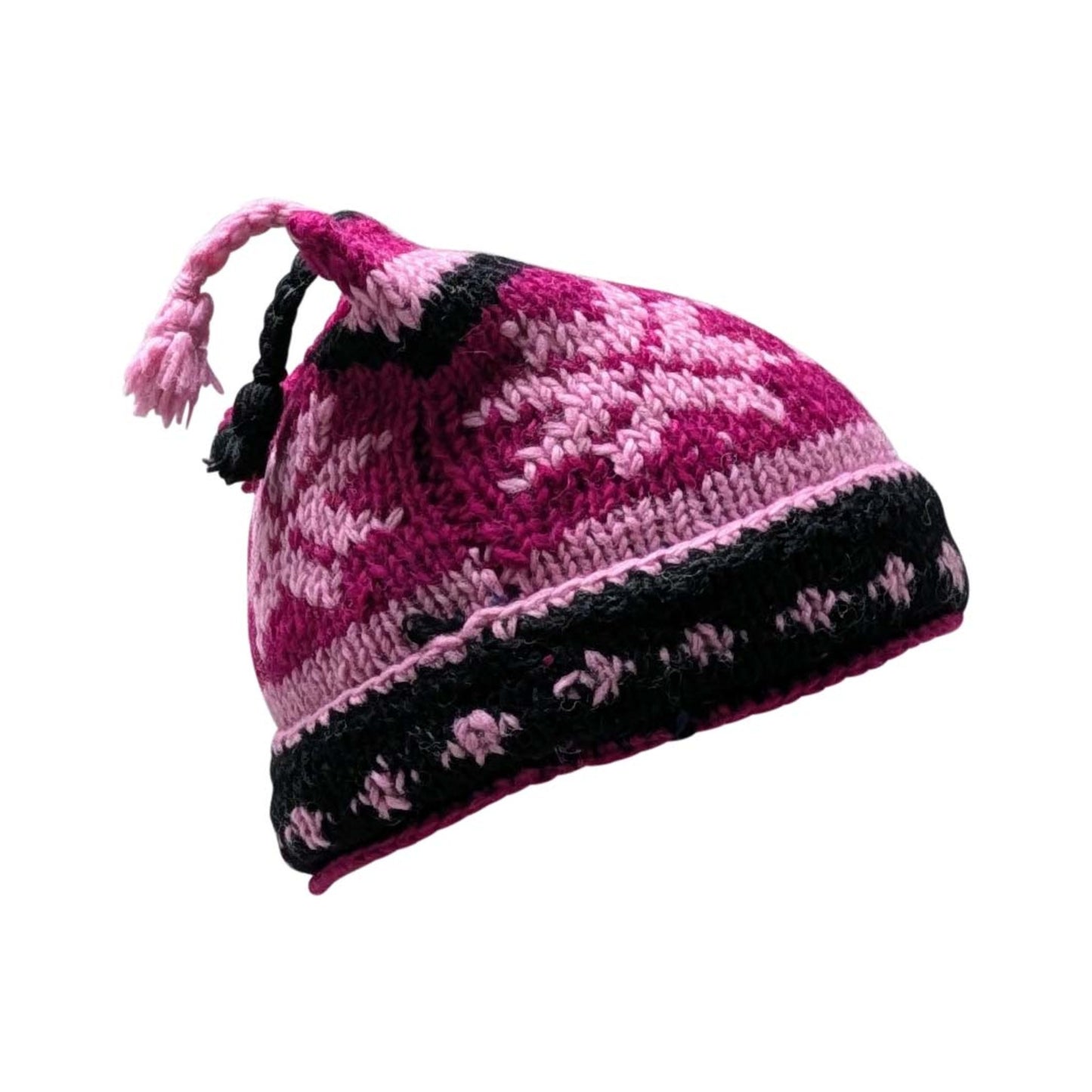 Hand Knit Recycled Wool Beanie: Fleece Lined Winter Hat - p351