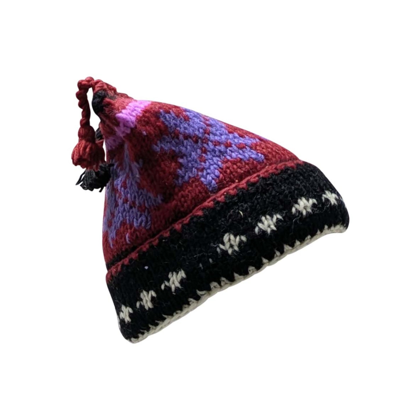 Hand Knit Recycled Wool Beanie: Fleece Lined Winter Hat - p355