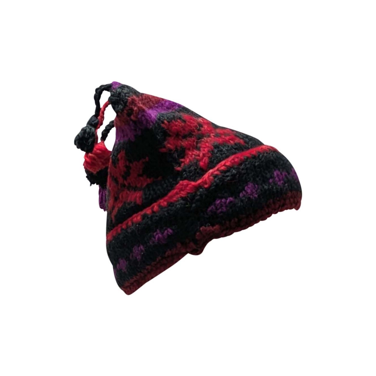Hand Knit Recycled Wool Beanie: Fleece Lined Winter Hat - p356