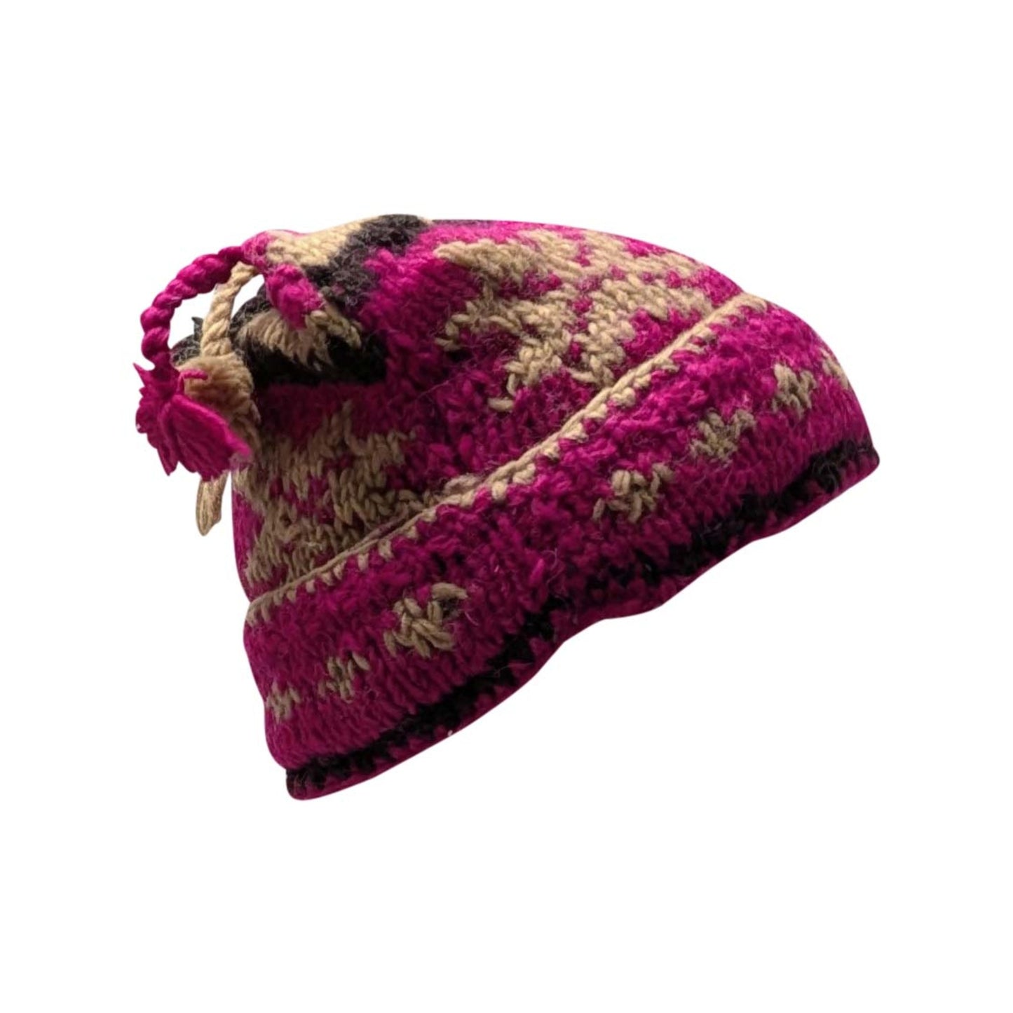 Hand Knit Recycled Wool Beanie: Fleece Lined Winter Hat - p39
