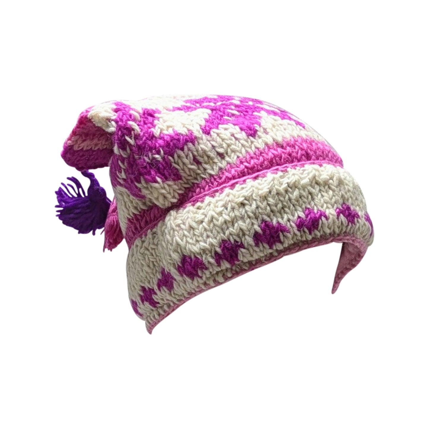 Hand Knit Recycled Wool Beanie: Fleece Lined Winter Hat - p91
