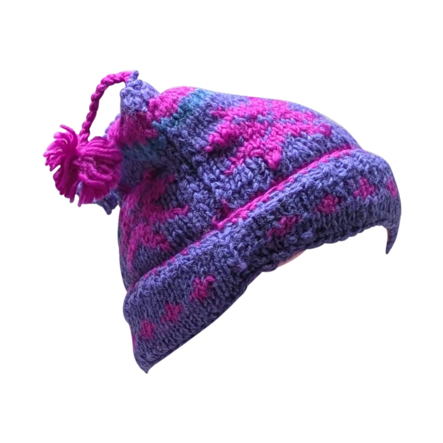 Hand Knit Recycled Wool Beanie: Fleece Lined Winter Hat - p92