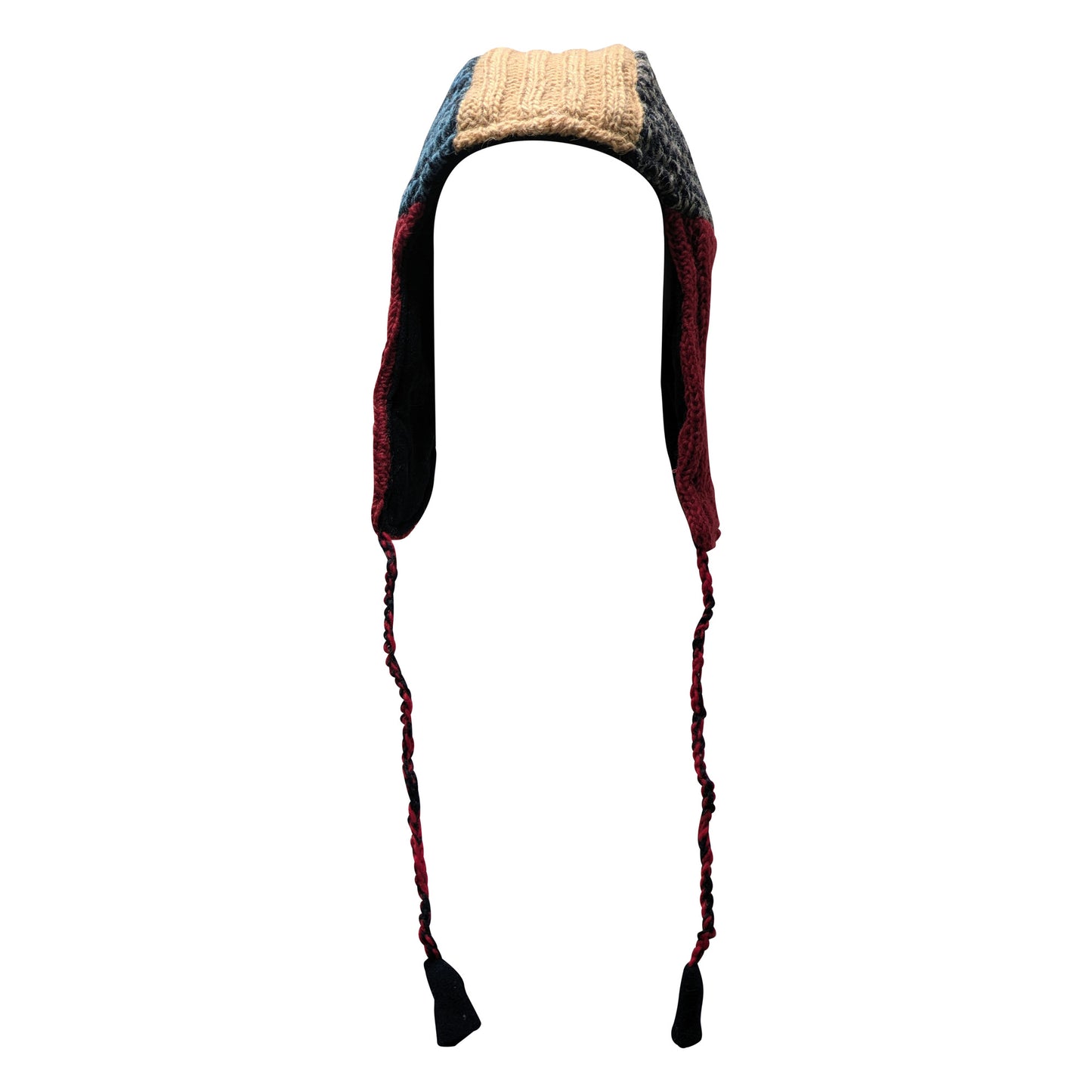 Handmade Wool Knit Gaucho Hat: Funky Multi Colour Tassel, Fleece Lined - P11