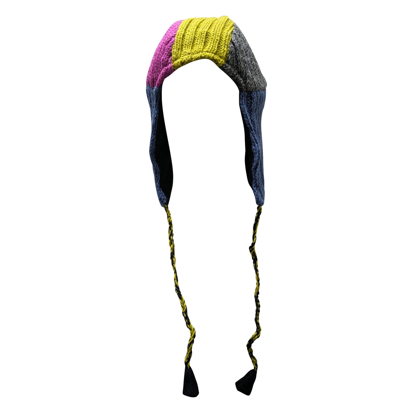 Handmade Wool Knit Gaucho Hat: Funky Multi Colour Tassel, Fleece Lined - P15