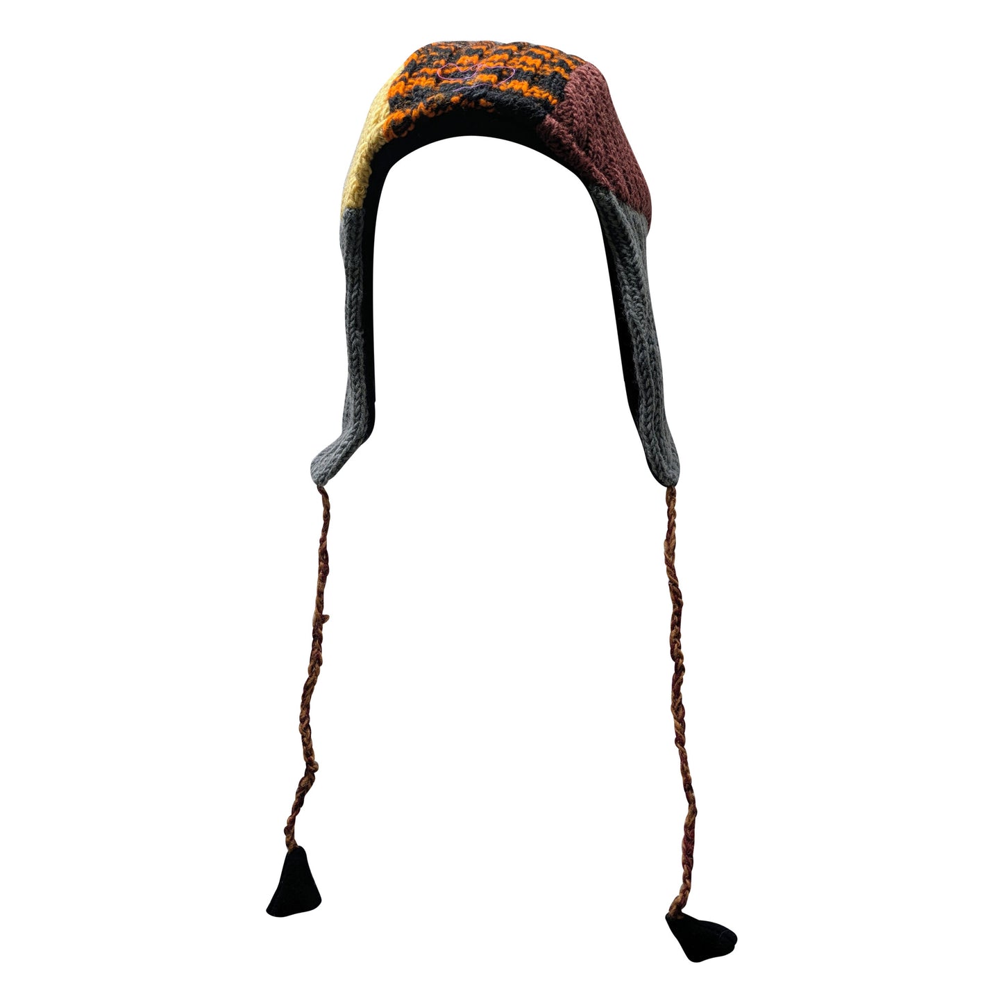 Handmade Wool Knit Gaucho Hat: Funky Multi Colour Tassel, Fleece Lined - P16