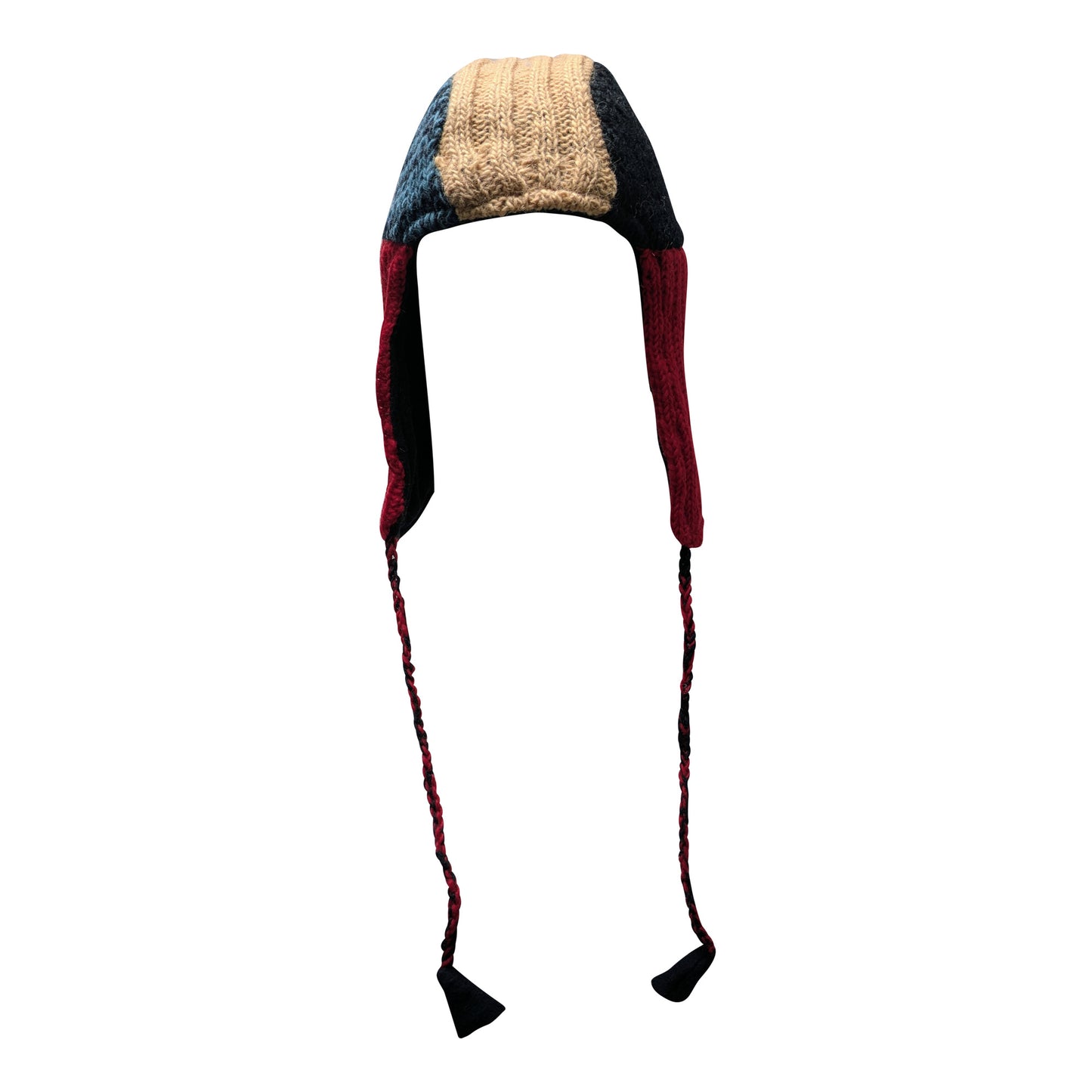 Handmade Wool Knit Gaucho Hat: Funky Multi Colour Tassel, Fleece Lined - P21