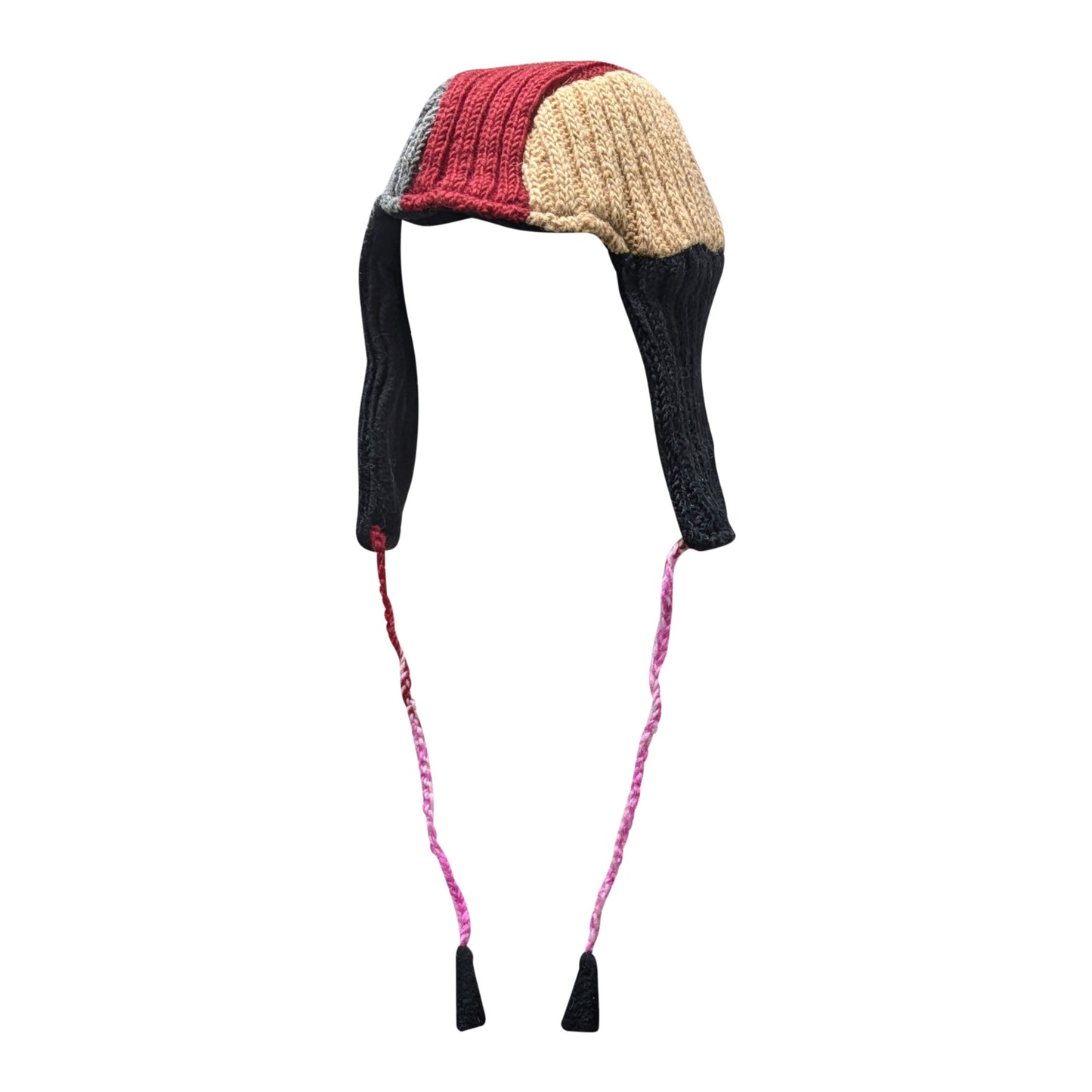 Handmade Wool Knit Gaucho Hat: Funky Multi Colour Tassel, Fleece Lined - P5