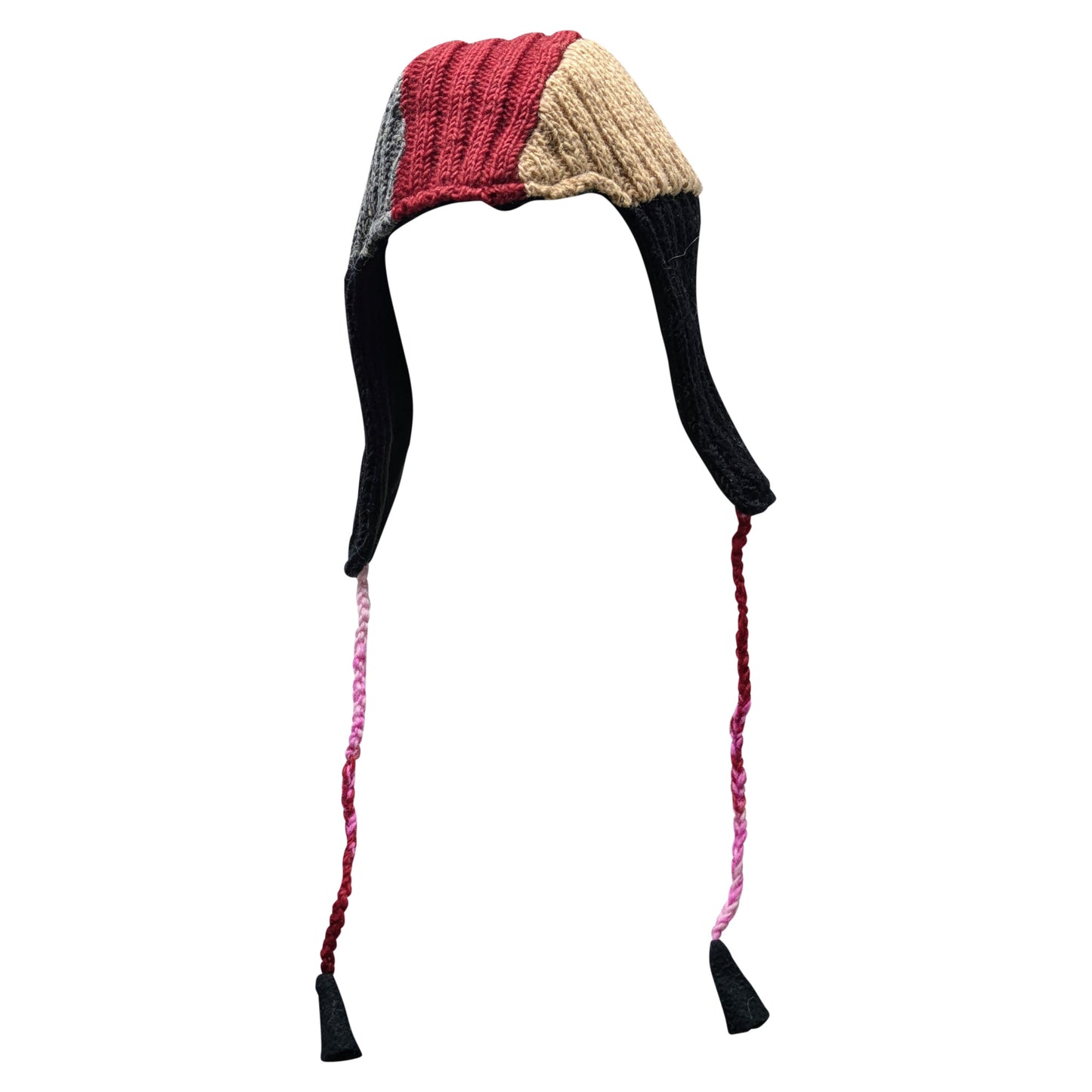 Handmade Wool Knit Gaucho Hat: Funky Multi Colour Tassel, Fleece Lined P8