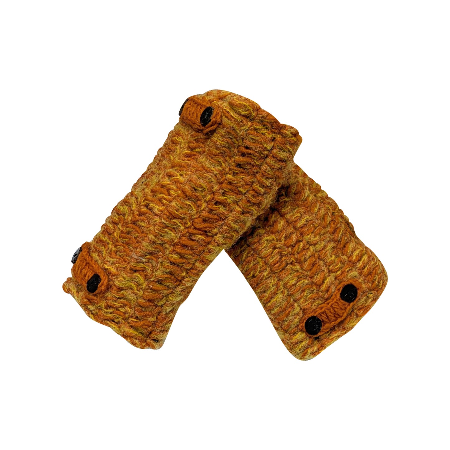 100% Wool Hand Knit Fingerless Gloves | Winter Hand warmers Fleece Lined One Size DARK ORANGE