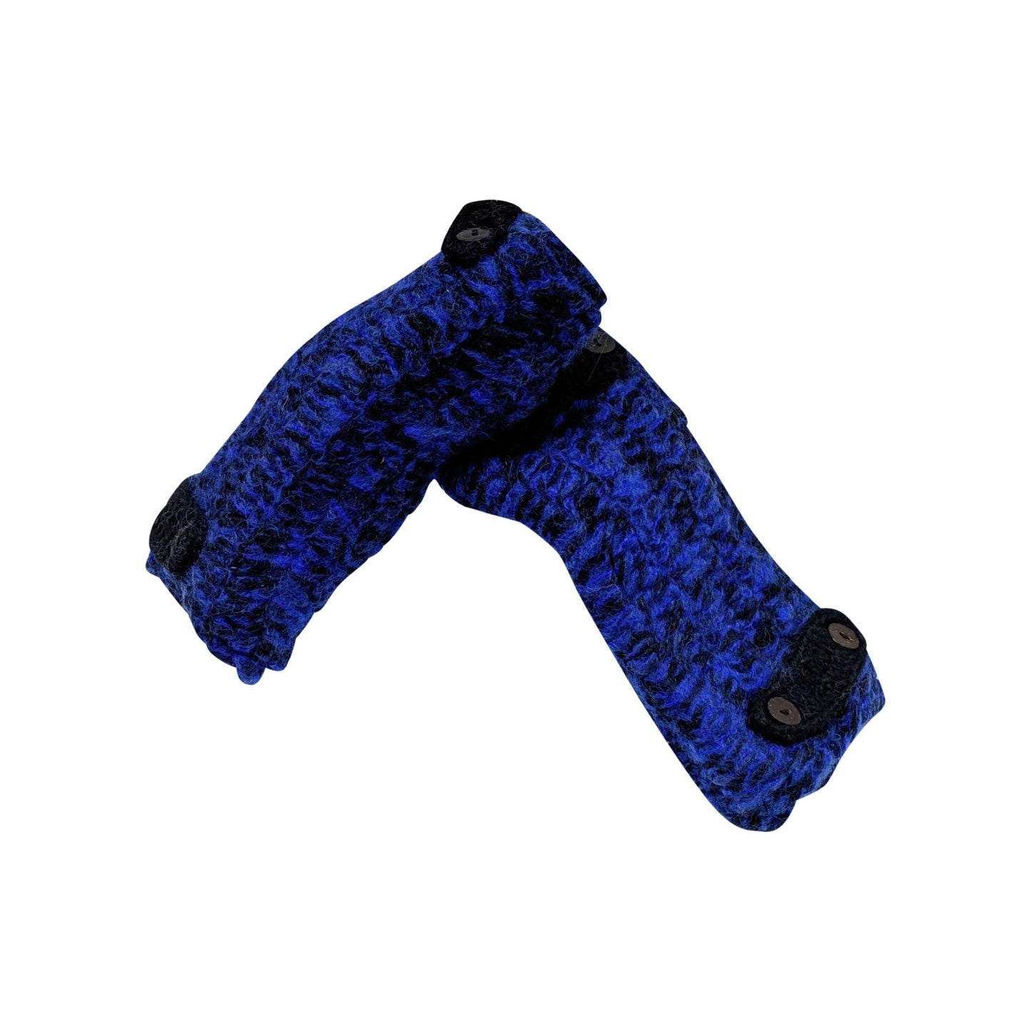 100% Wool Hand Knit Fingerless Gloves | Winter Hand warmers Fleece Lined One Size BLUE
