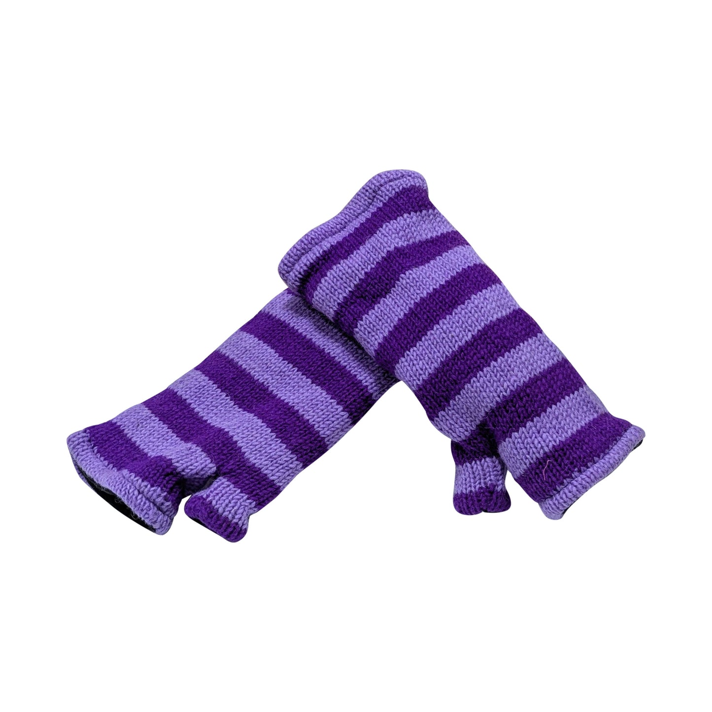 Handmade Knit Handwarmers 100% Wool Winter Striped Fingerless Fleece Lined Gloves Hand Warmer One Size P1