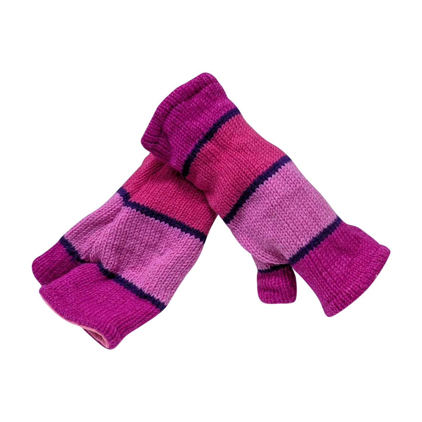 Handmade Knit Handwarmers 100% Wool Winter Striped Fingerless Fleece Lined Gloves Hand Warmer One Size P10