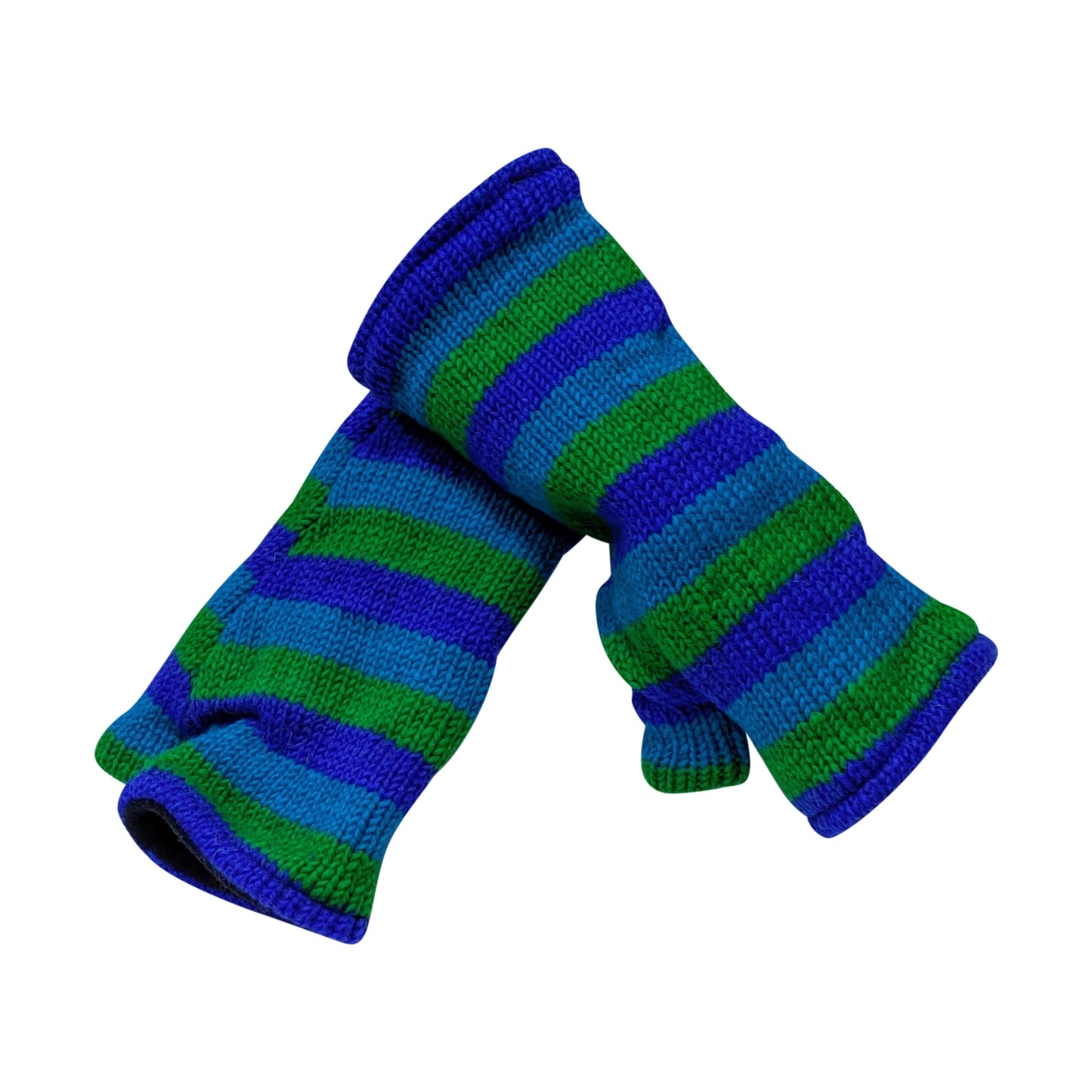 Handmade Knit Handwarmers 100% Wool Winter Striped Fingerless Fleece Lined Gloves Hand Warmer One Size P11