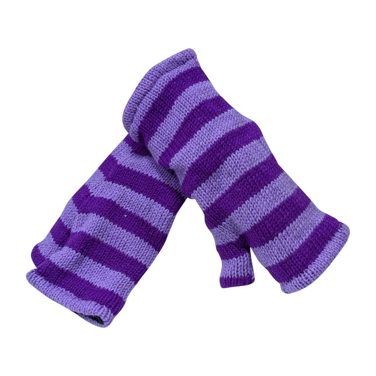 Handmade Knit Handwarmers 100% Wool Winter Striped Fingerless Fleece Lined Gloves Hand Warmer One Size P13