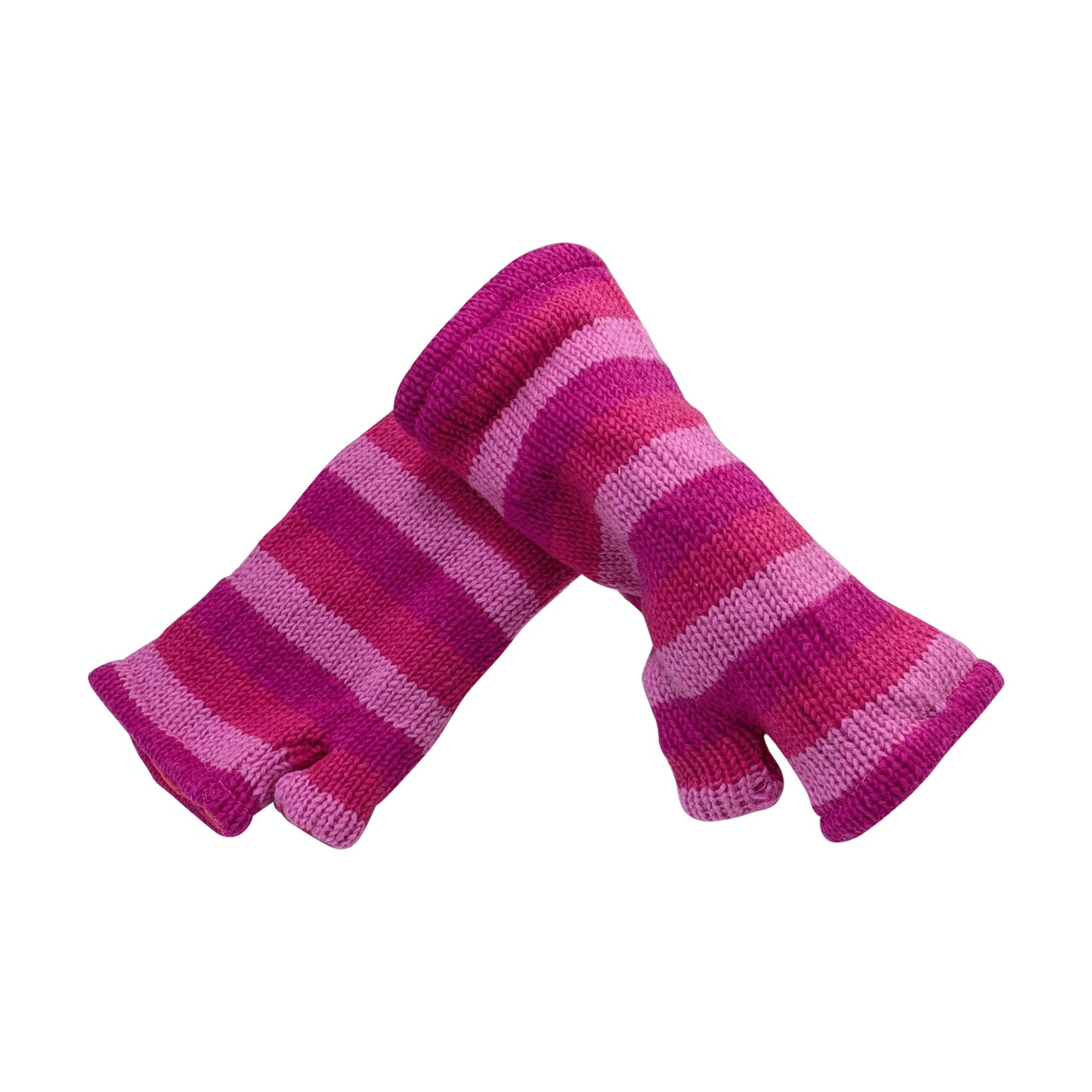 Handmade Knit Handwarmers 100% Wool Winter Striped Fingerless Fleece Lined Gloves Hand Warmer One Size P16