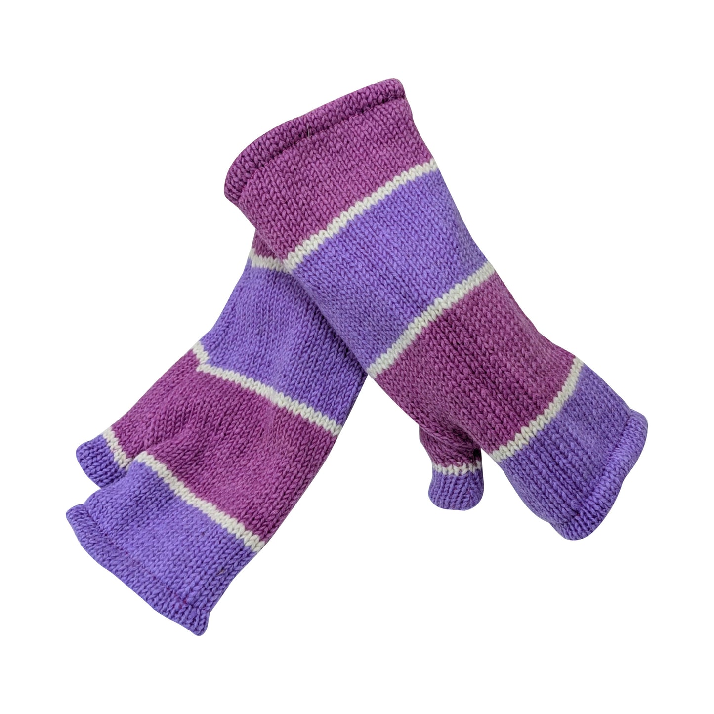 Handmade Knit Handwarmers 100% Wool Winter Striped Fingerless Fleece Lined Gloves Hand Warmer One Size P19