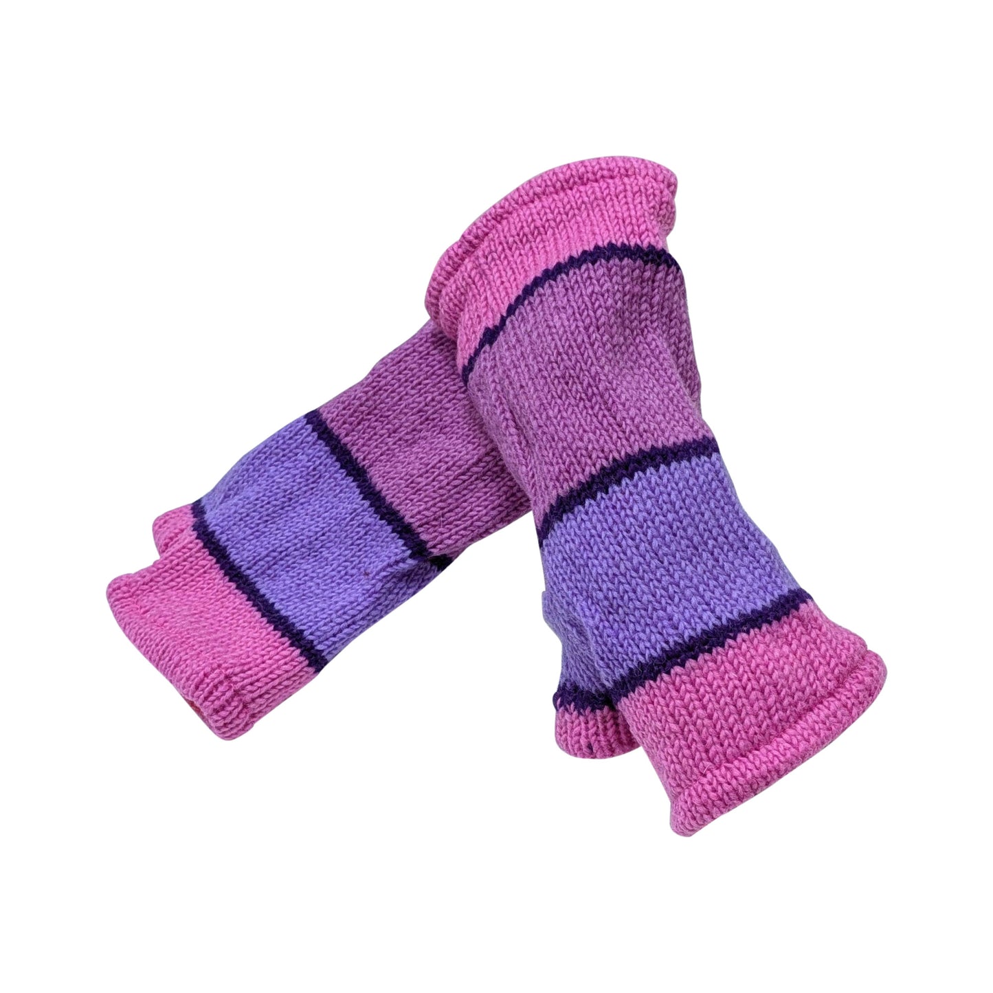 Handmade Knit Handwarmers 100% Wool Winter Striped Fingerless Fleece Lined Gloves Hand Warmer One Size P23
