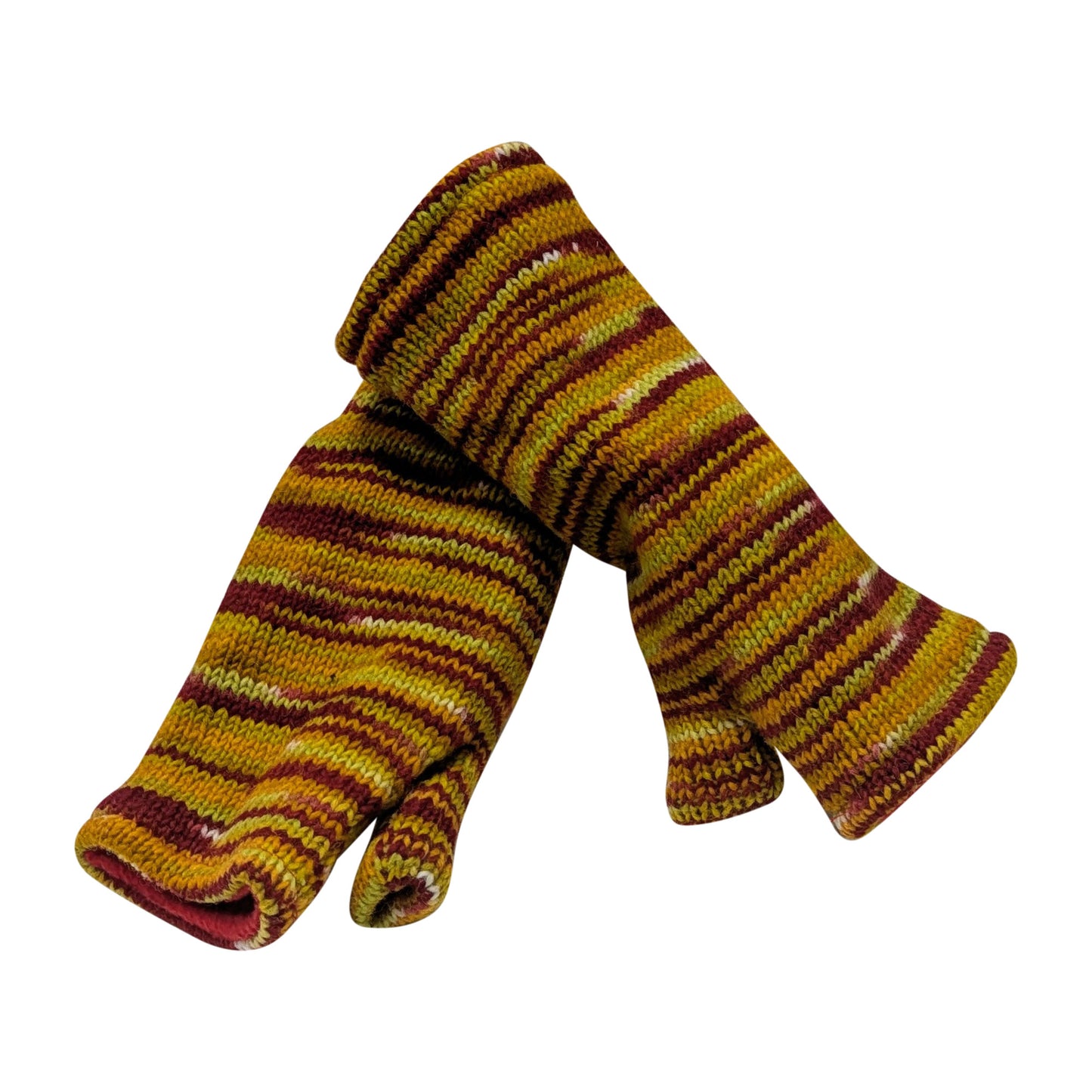 Handmade Knit Handwarmers 100% Wool Winter Striped Fingerless Fleece Lined Gloves Hand Warmer One Size P3