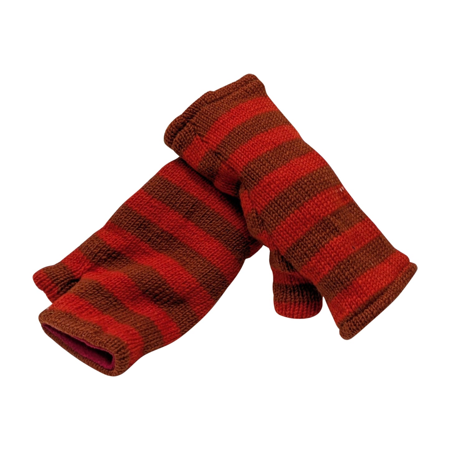 Handmade Knit Handwarmers 100% Wool Winter Striped Fingerless Fleece Lined Gloves Hand Warmer One Size P30