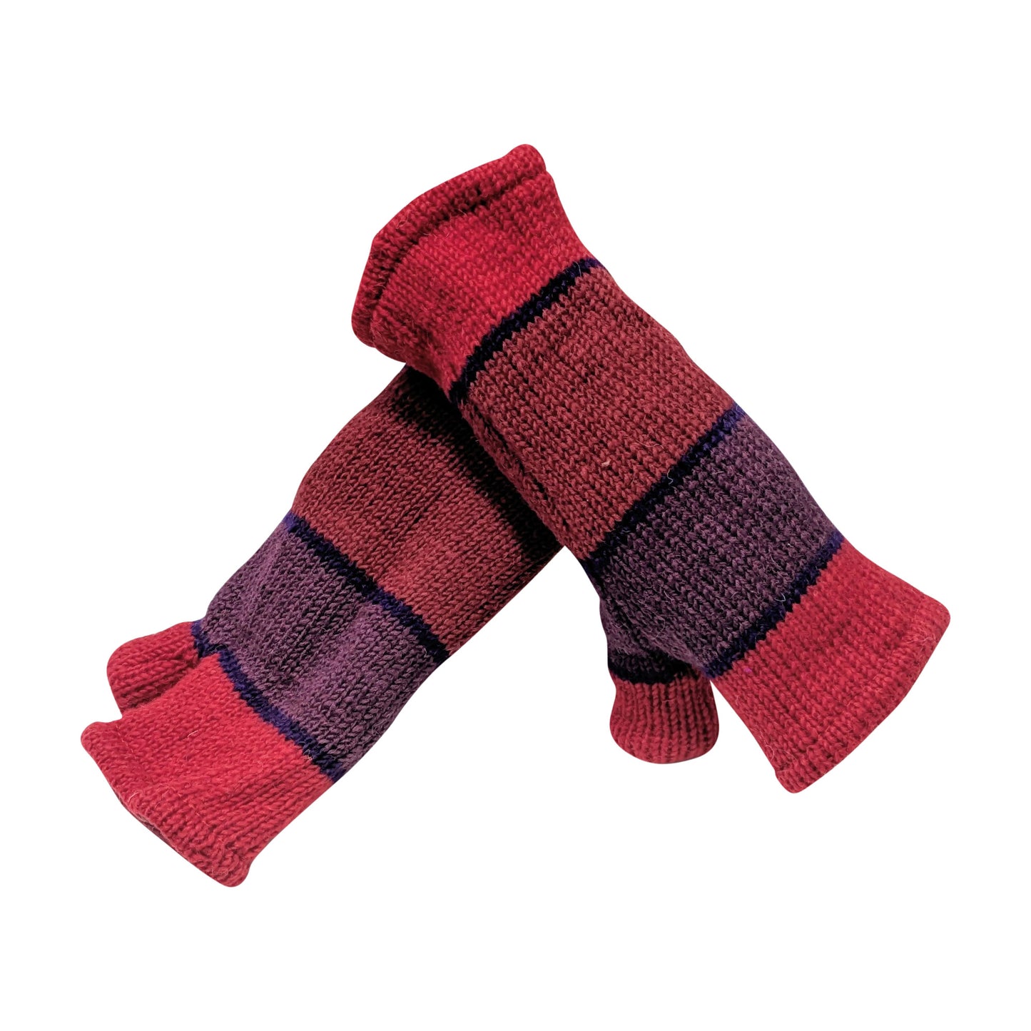 Handmade Knit Handwarmers 100% Wool Winter Striped Fingerless Fleece Lined Gloves Hand Warmer One Size P55