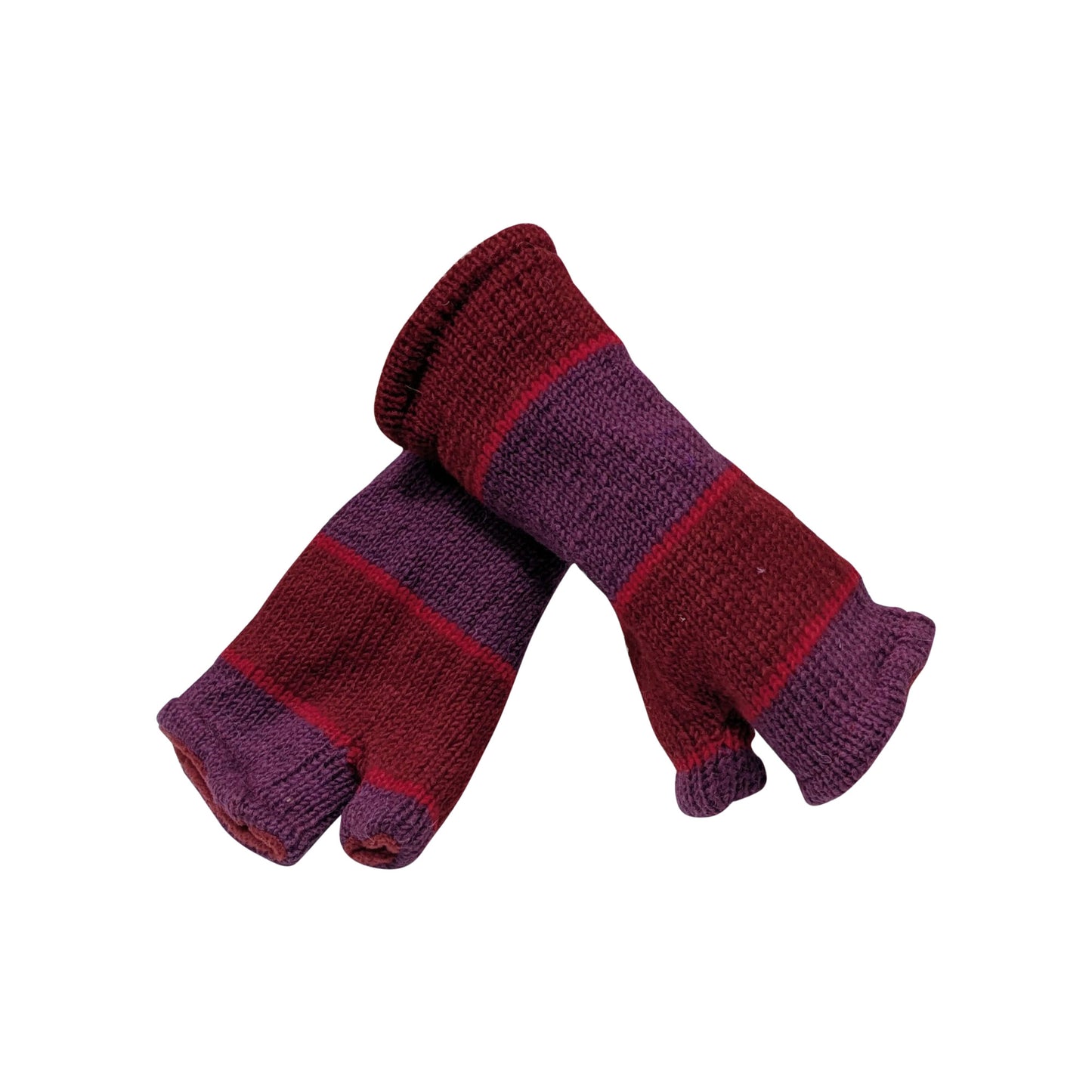 Handmade Knit Handwarmers 100% Wool Winter Striped Fingerless Fleece Lined Gloves Hand Warmer One Size P56