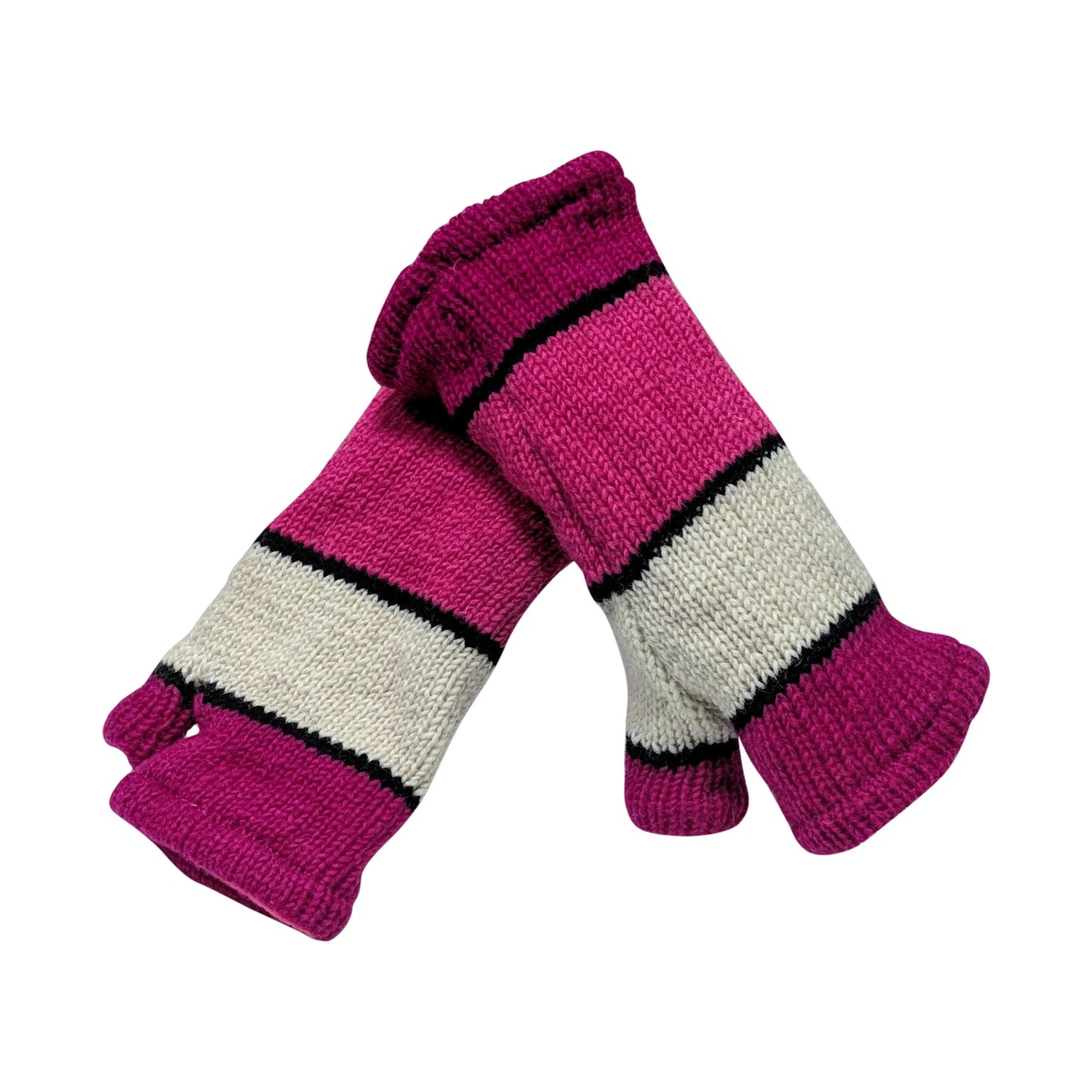 Handmade Knit Handwarmers 100% Wool Winter Striped Fingerless Fleece Lined Gloves Hand Warmer One Size P58