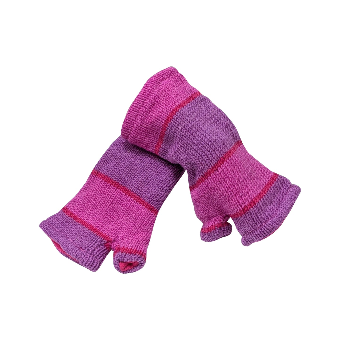 Handmade Knit Handwarmers 100% Wool Winter Striped Fingerless Fleece Lined Gloves Hand Warmer One Size P60