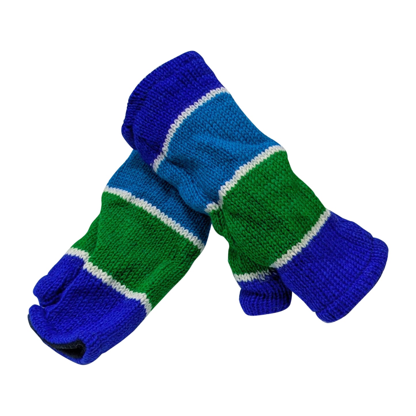 Handmade Knit Handwarmers 100% Wool Winter Striped Fingerless Fleece Lined Gloves Hand Warmer One Size P65