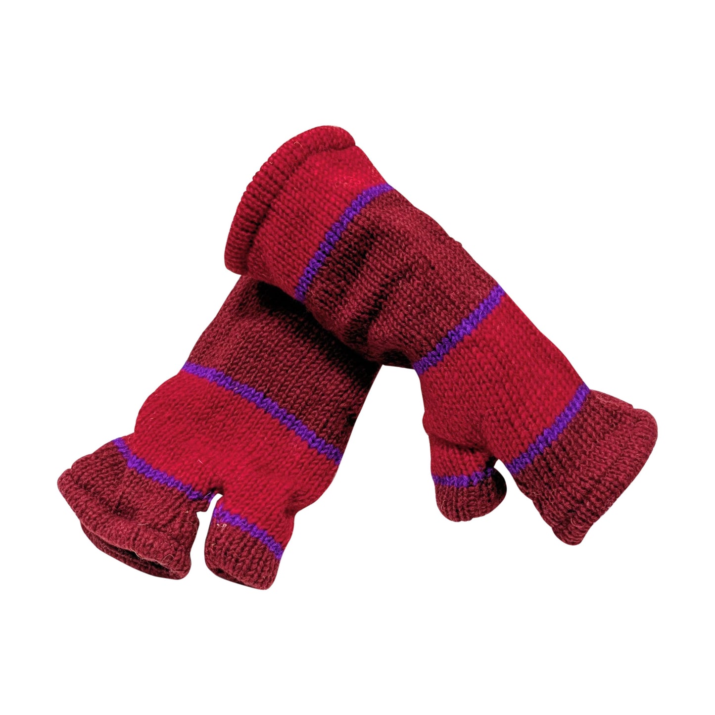 Handmade Knit Handwarmers 100% Wool Winter Striped Fingerless Fleece Lined Gloves Hand Warmer One Size P69